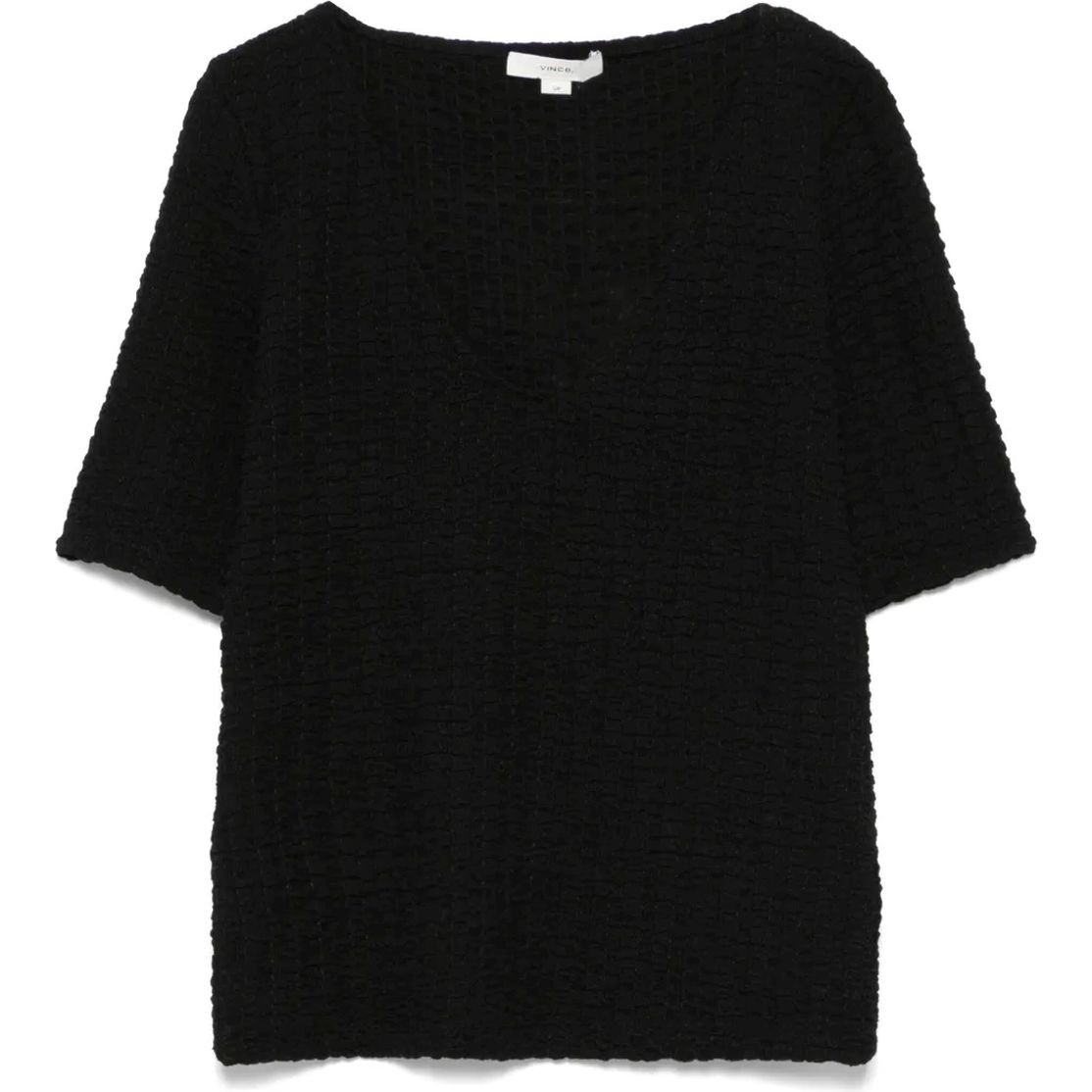 VINCE Marškinėliai trump. rankovėmis moterims, Juoda, Textured t-shirt