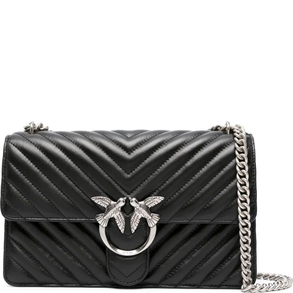 PINKO Rankinė per petį moterims, Juoda, Love bird quilted shoulder bag 1
