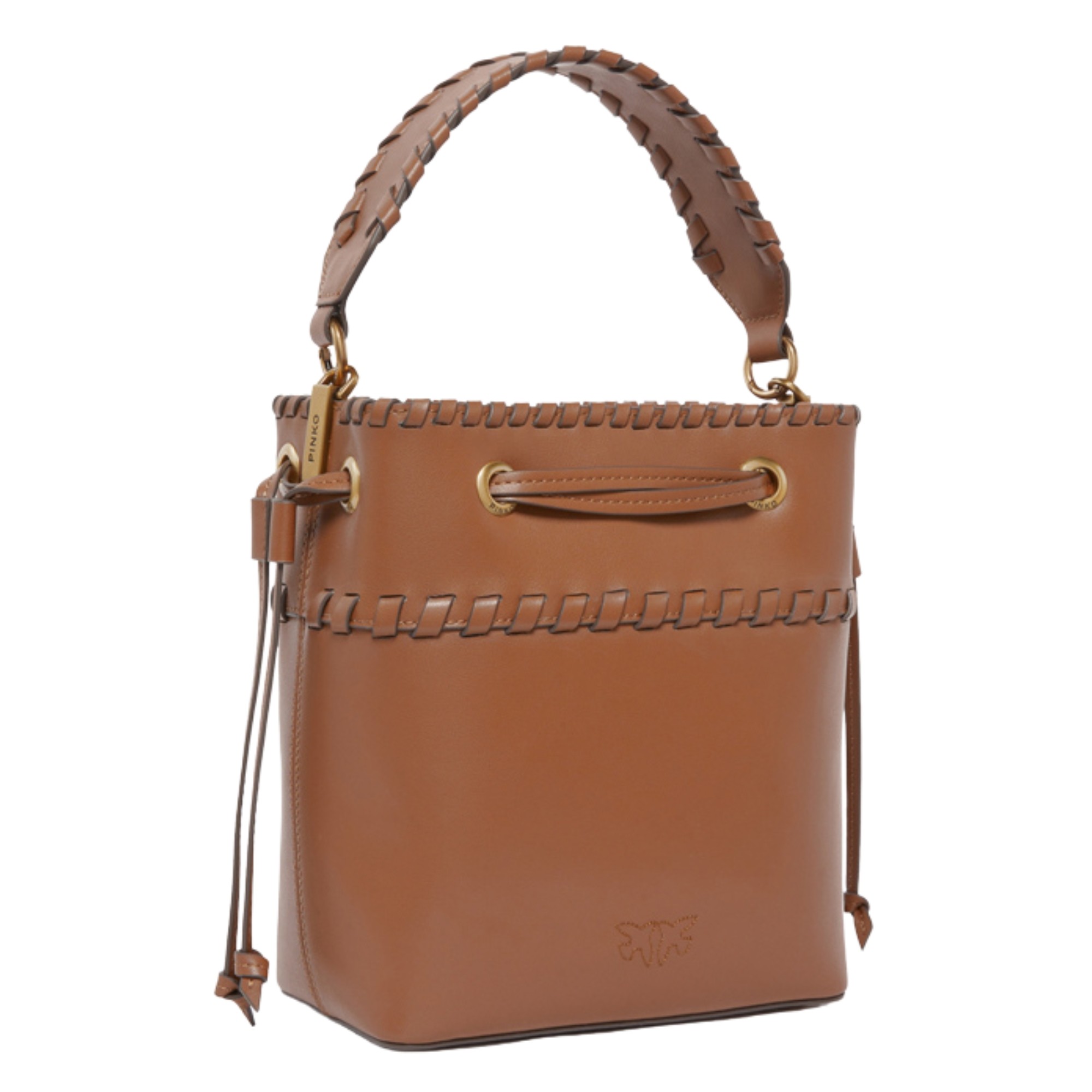 PINKO Rankinė per petį moterims, Ruda, Secchiello mini vitello seta + 2