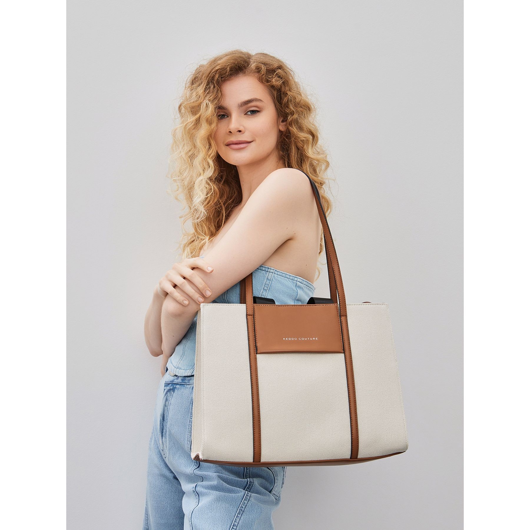 KEDDO Pirkinių krepšys moterims, Smėlio, Tote bag 5