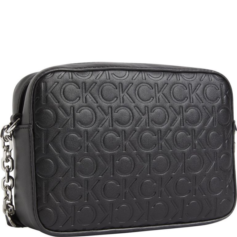 CALVIN KLEIN Rankinė per petį moterims, Juoda, RE-LOCAMERA BAG EMB MONO 2