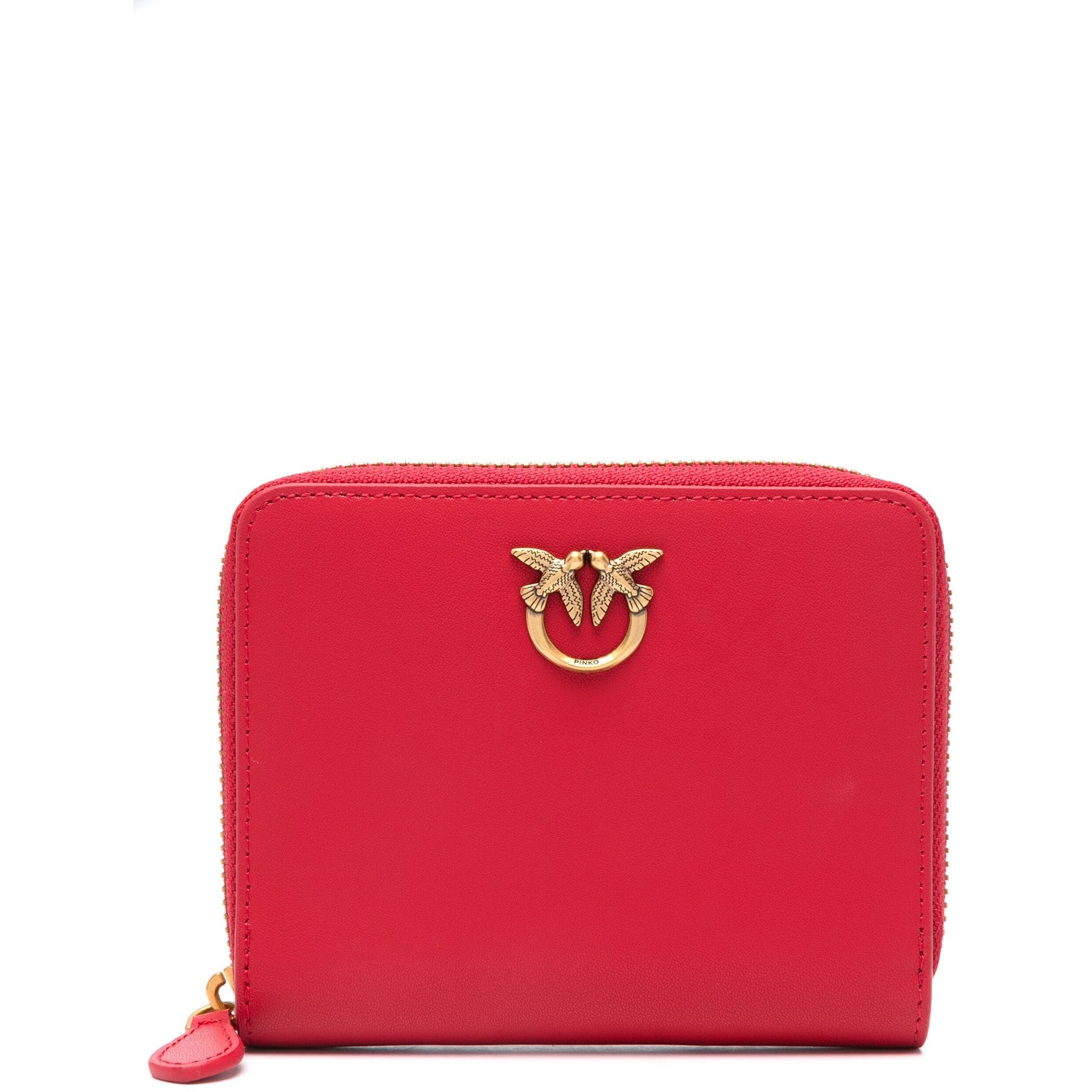 PINKO Piniginė moterims, Rožinė, Logo-plaque leather wallet 1