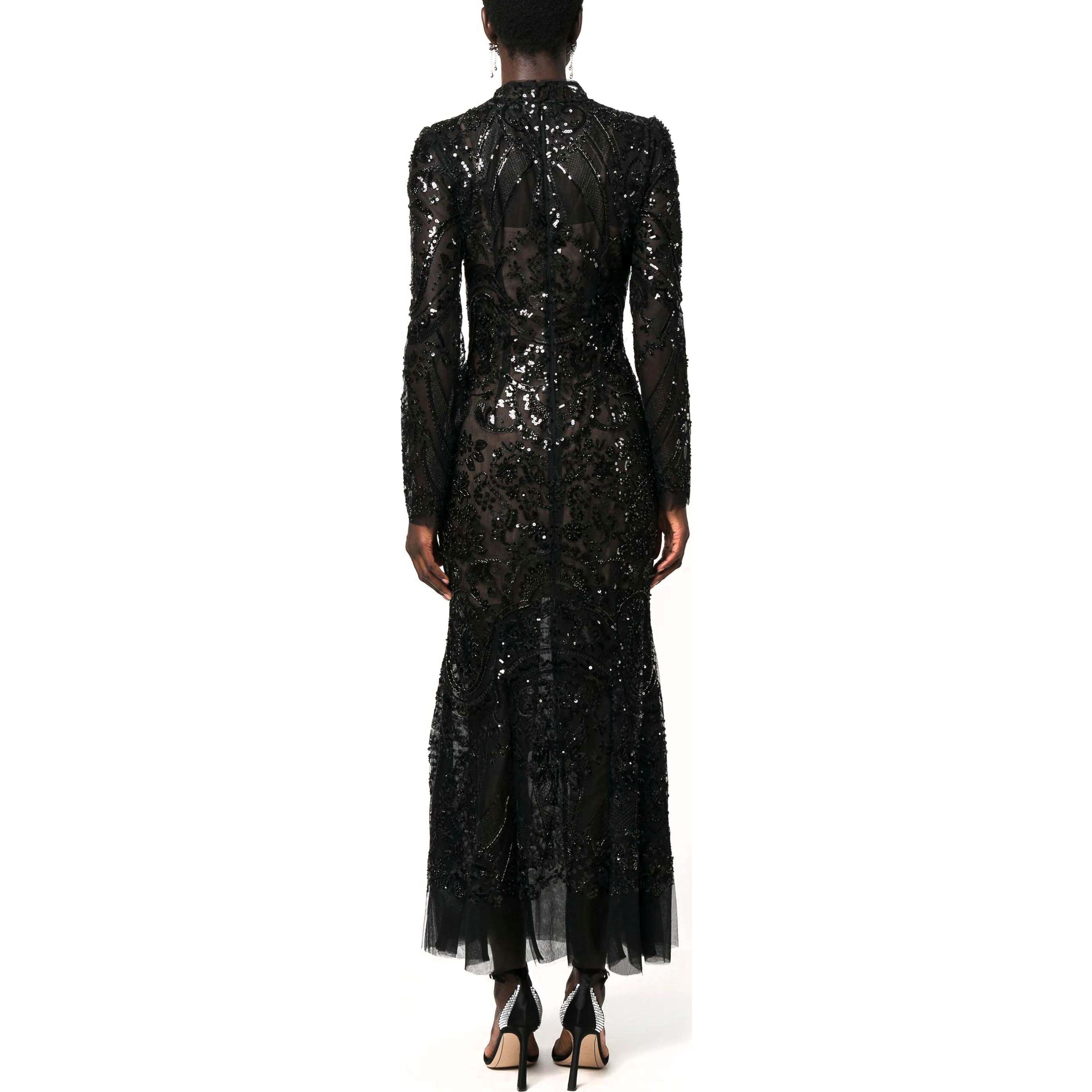 SELF PORTRAIT Midi suknelė moterims, Juoda, Paisley sequin midi dress 3