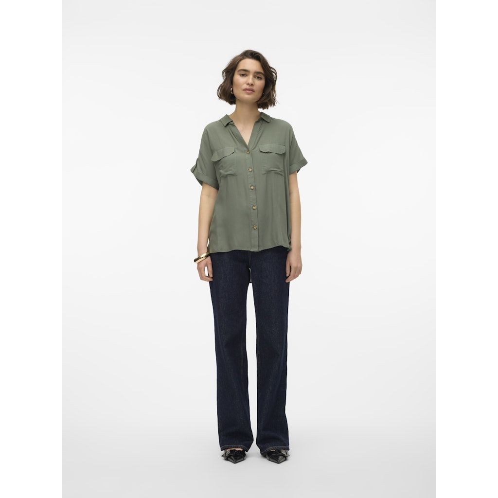 VERO MODA Marškiniai trump. rankovėmis moterims, Chaki, Bumpy shirs 4