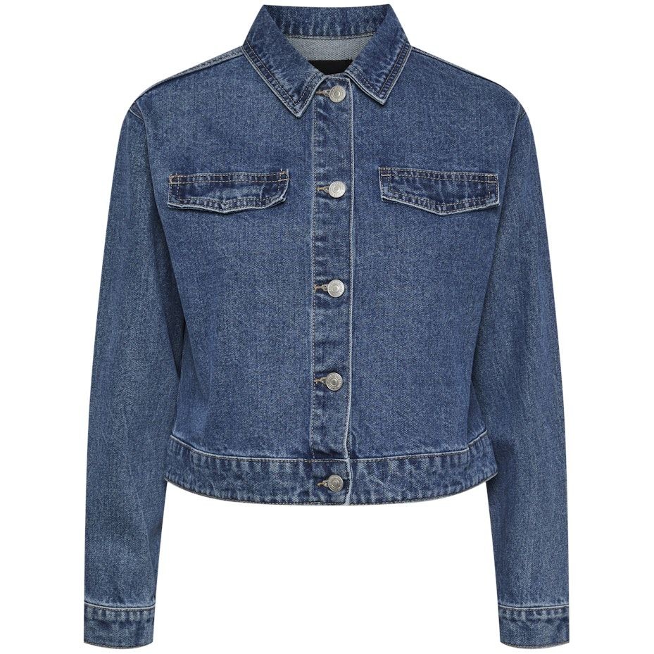 PIECES Striukė moterims, Mėlyna, PCTESSIE LS DNM JACKE 1