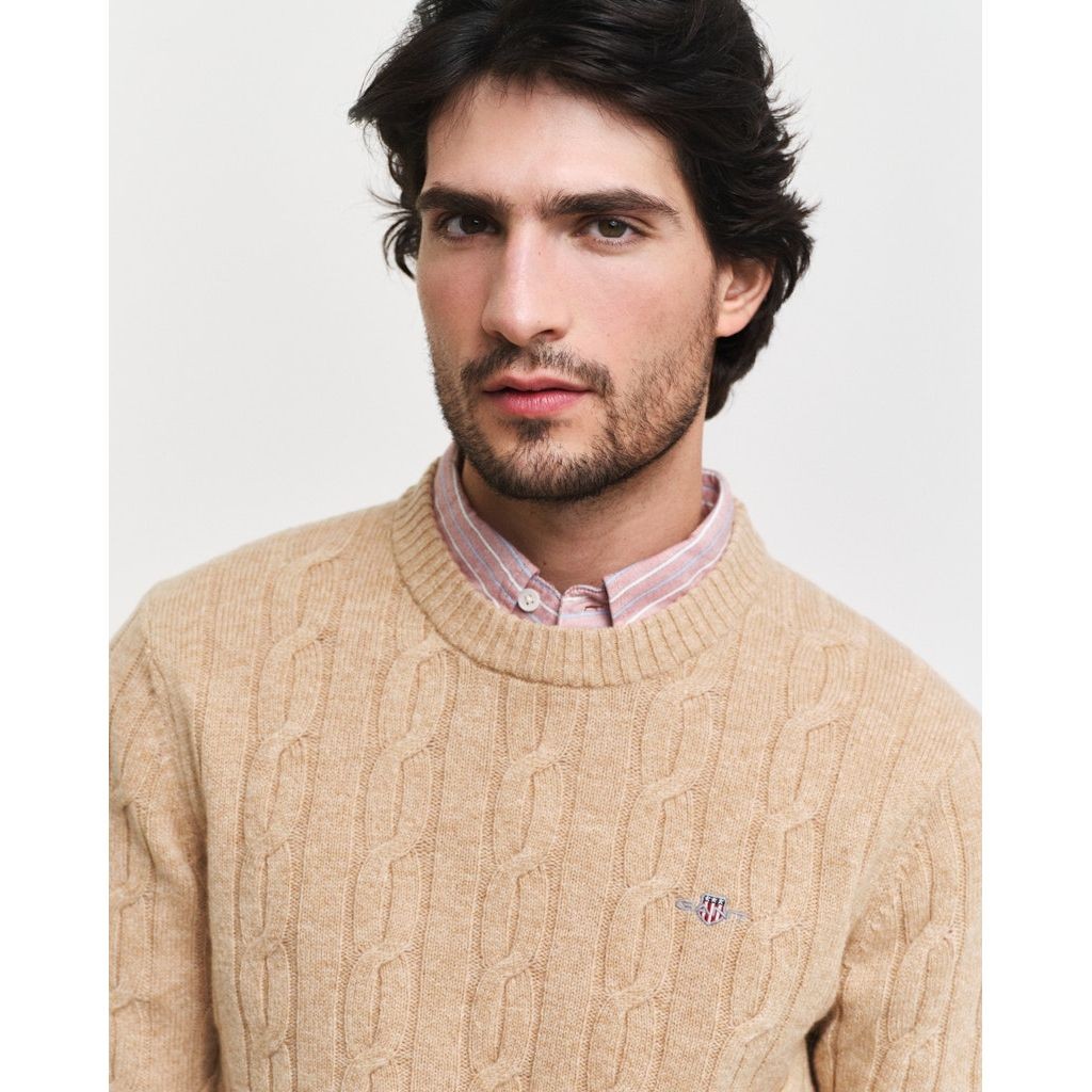 GANT Megztinis vyrams, Chaki, Labswool cable c-neck sweater 4