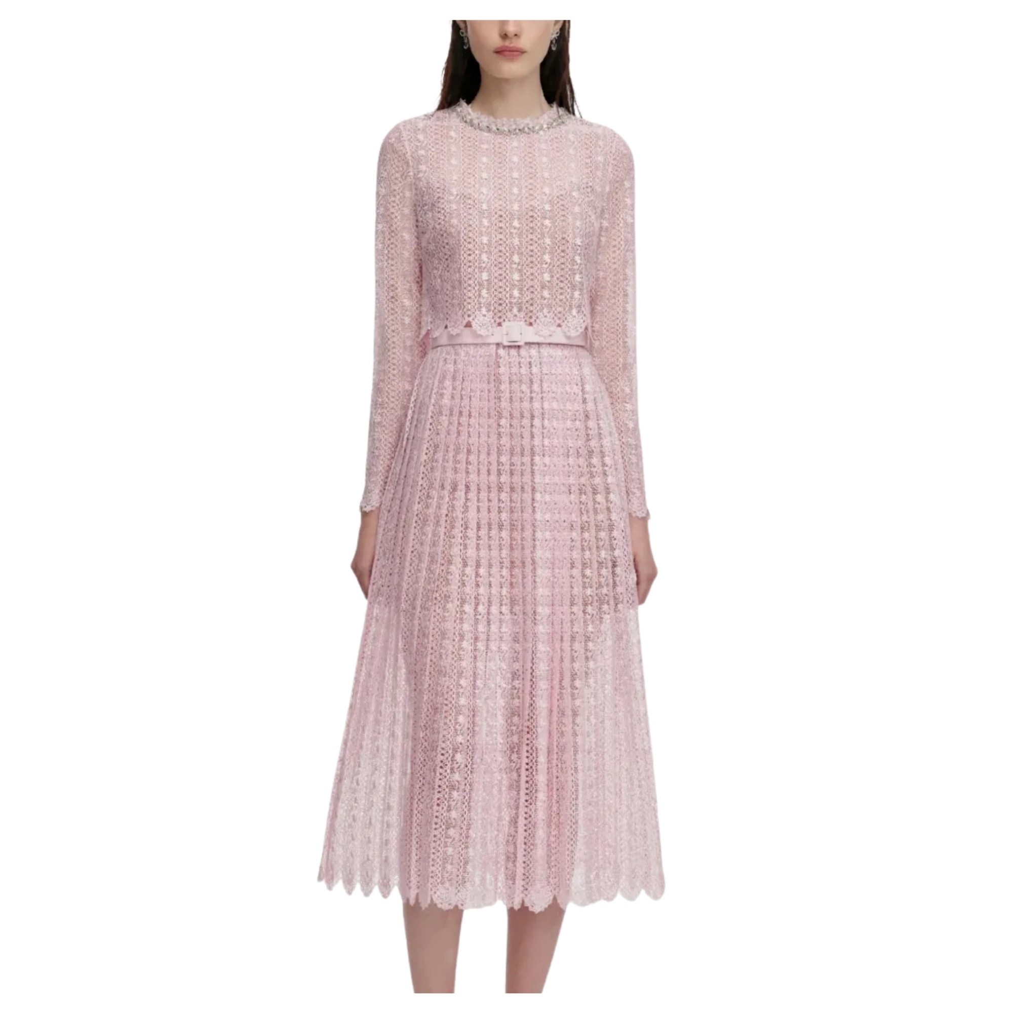 SELF PORTRAIT Midi suknelė moterims, Rožinė, Organza lace midi dress 1