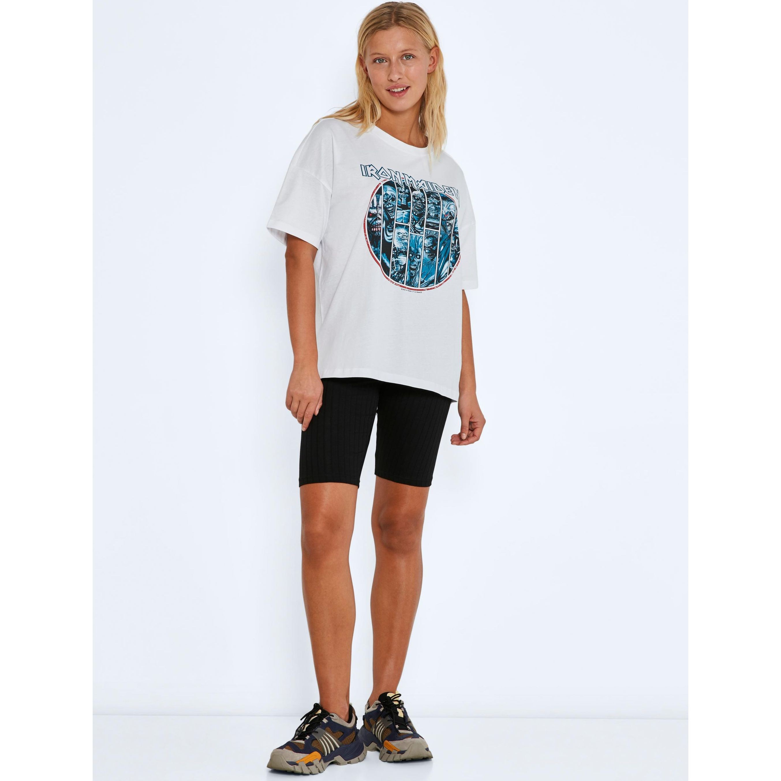 NOISY MAY Marškinėliai moterims, Balta, NMIDA S/S IRON MAIDEN 3