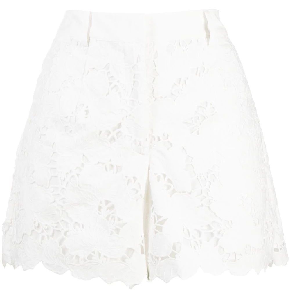 SELF PORTRAIT Šortai moterims, Balta, White cotton lace shorts 1