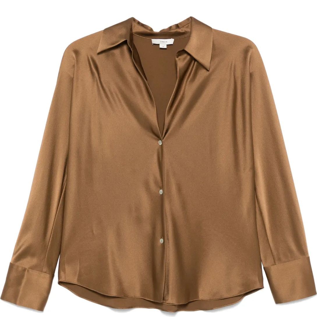 VINCE Marškiniai ilgomis rankovėmis moterims, Ruda, Bias l/s blouse