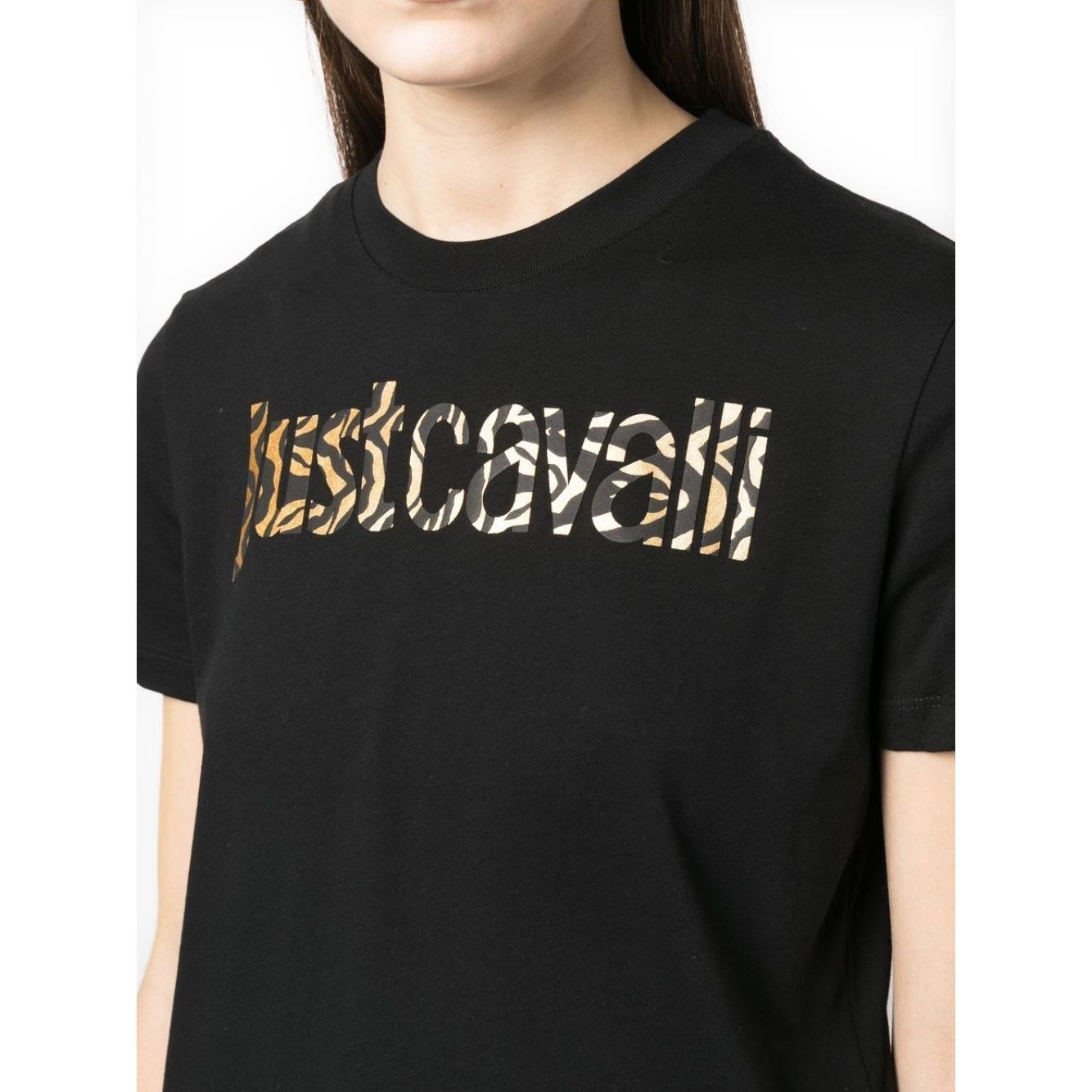 JUST CAVALLI Marškinėliai trump. rankovėmis moterims, Juoda, Logo tiger gold t-shirt 2