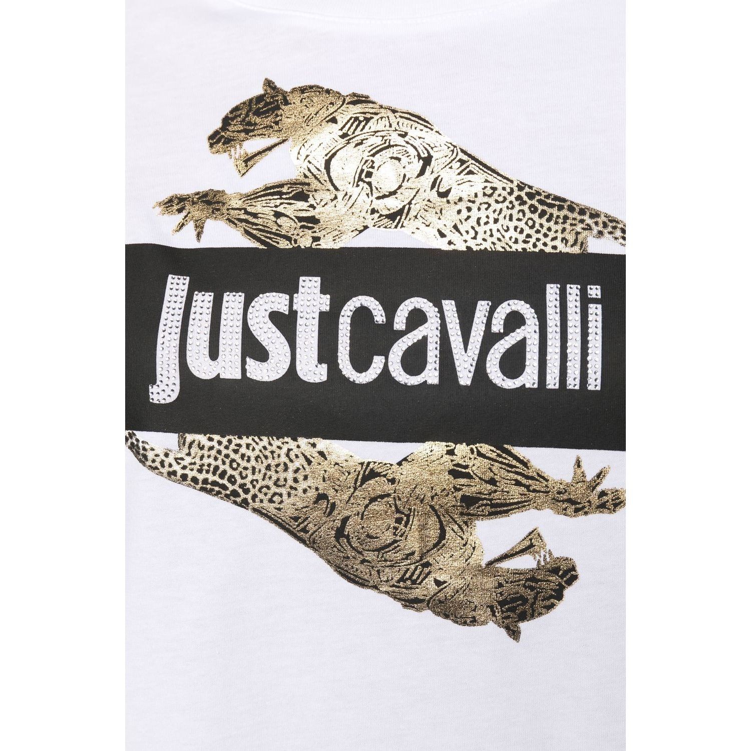 JUST CAVALLI Marškinėliai trump. rankovėmis moterims, Balta, Leopard crystal t-shirt 2