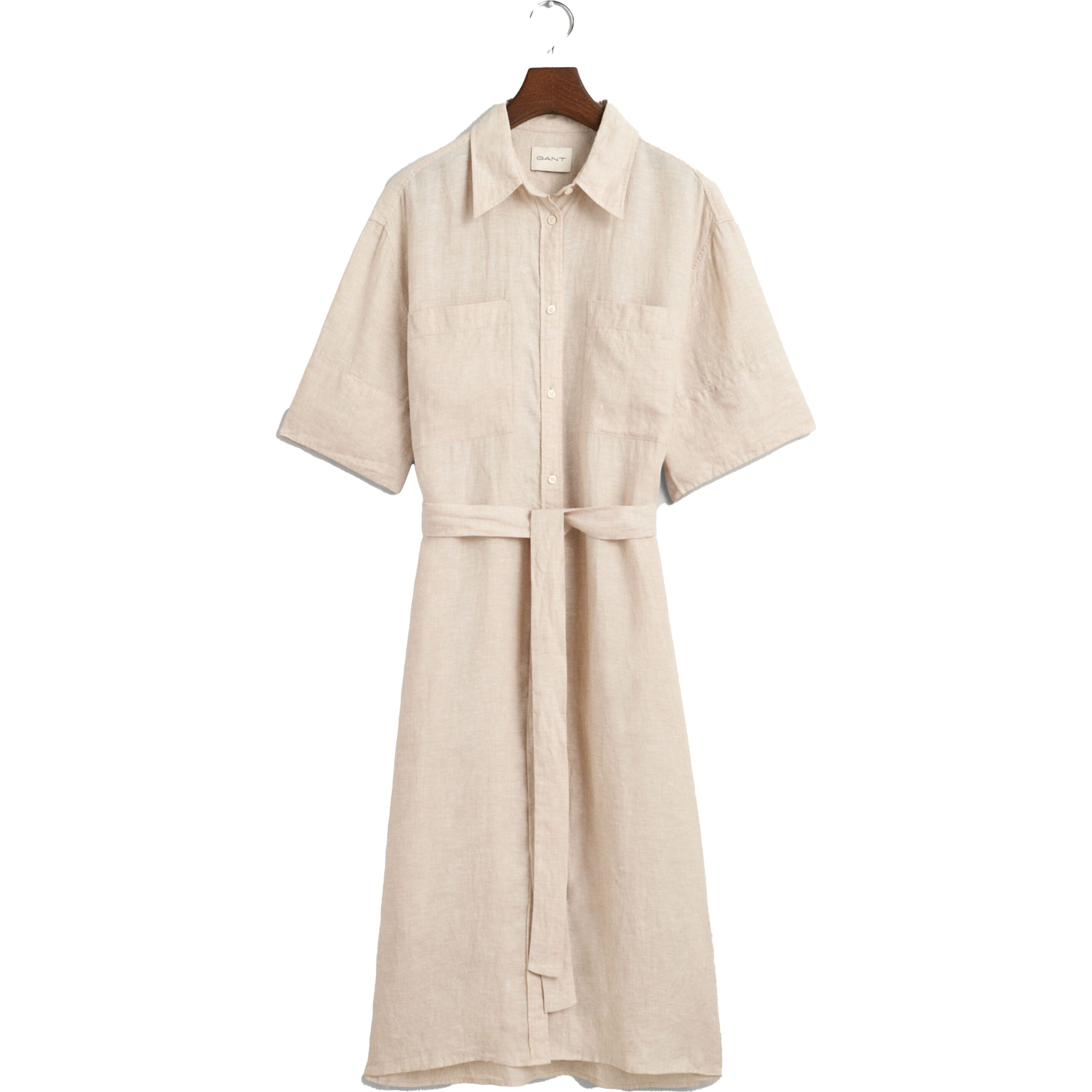 GANT Midi suknelė moterims, Smėlio, REL LINEN SS SHIRT DRESS 1