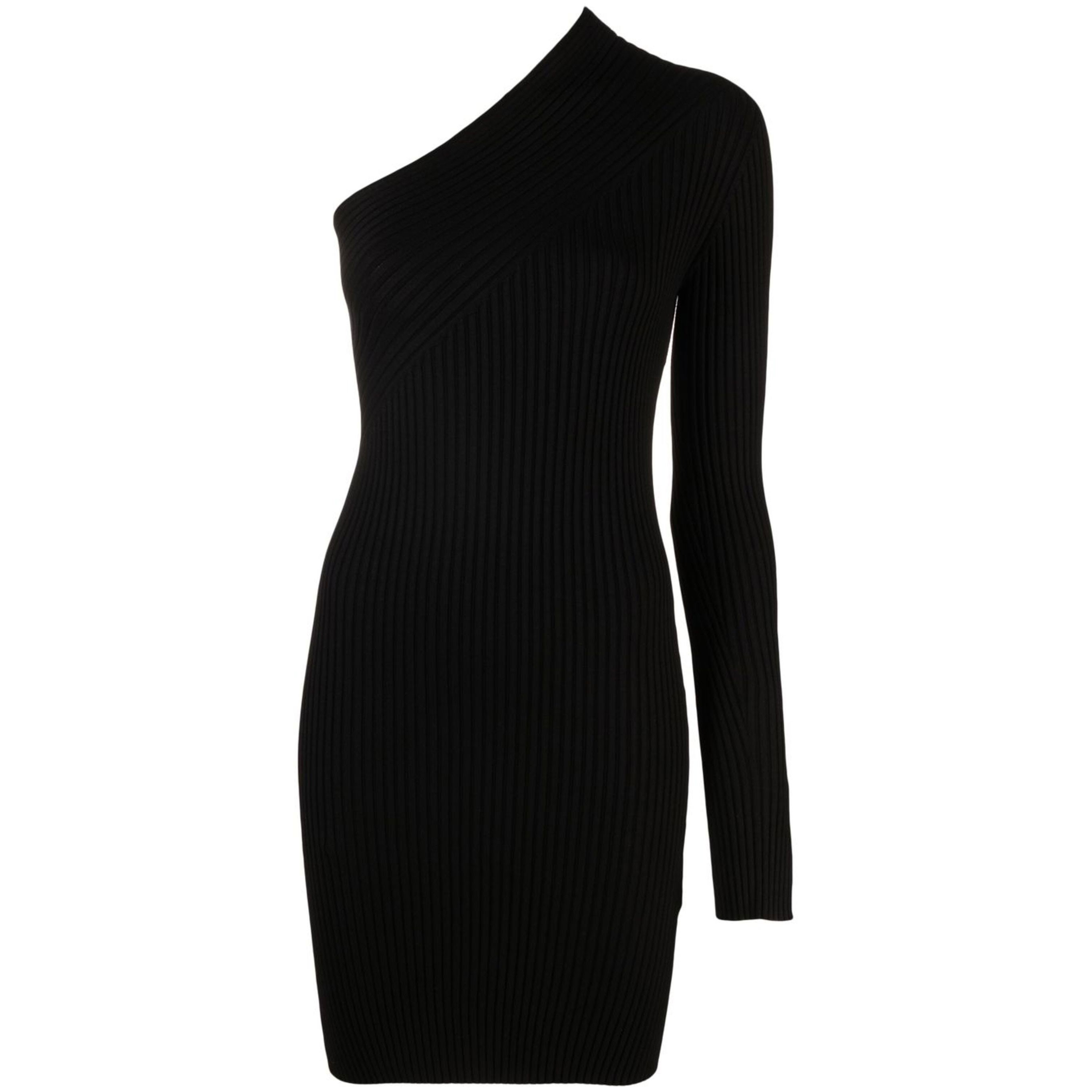 AERON Mini suknelė moterims, Juoda, Ribbed asymmetric mini dress