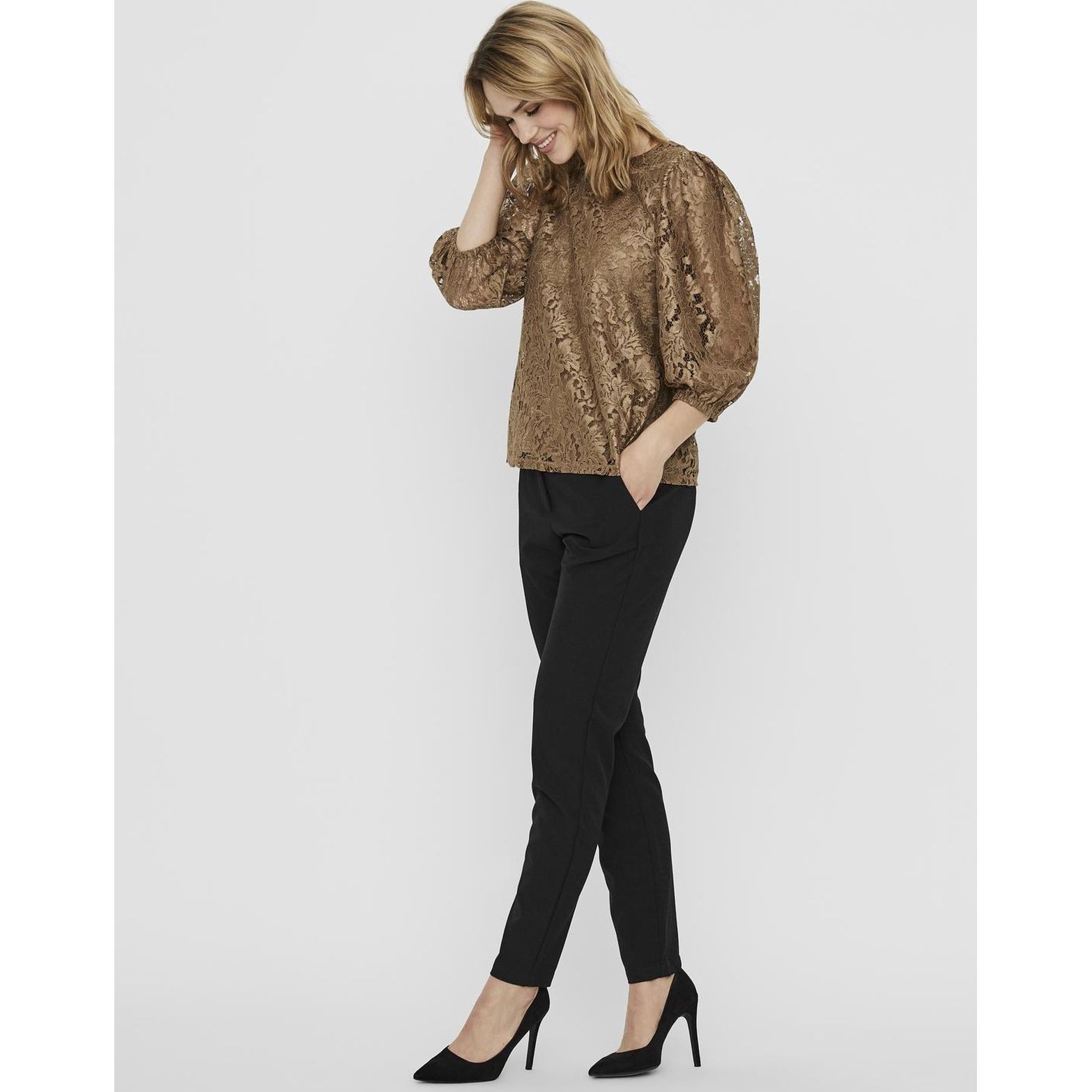 VERO MODA Palaidinės moterims, Ruda, VMBONNA 3/4 LACE 4