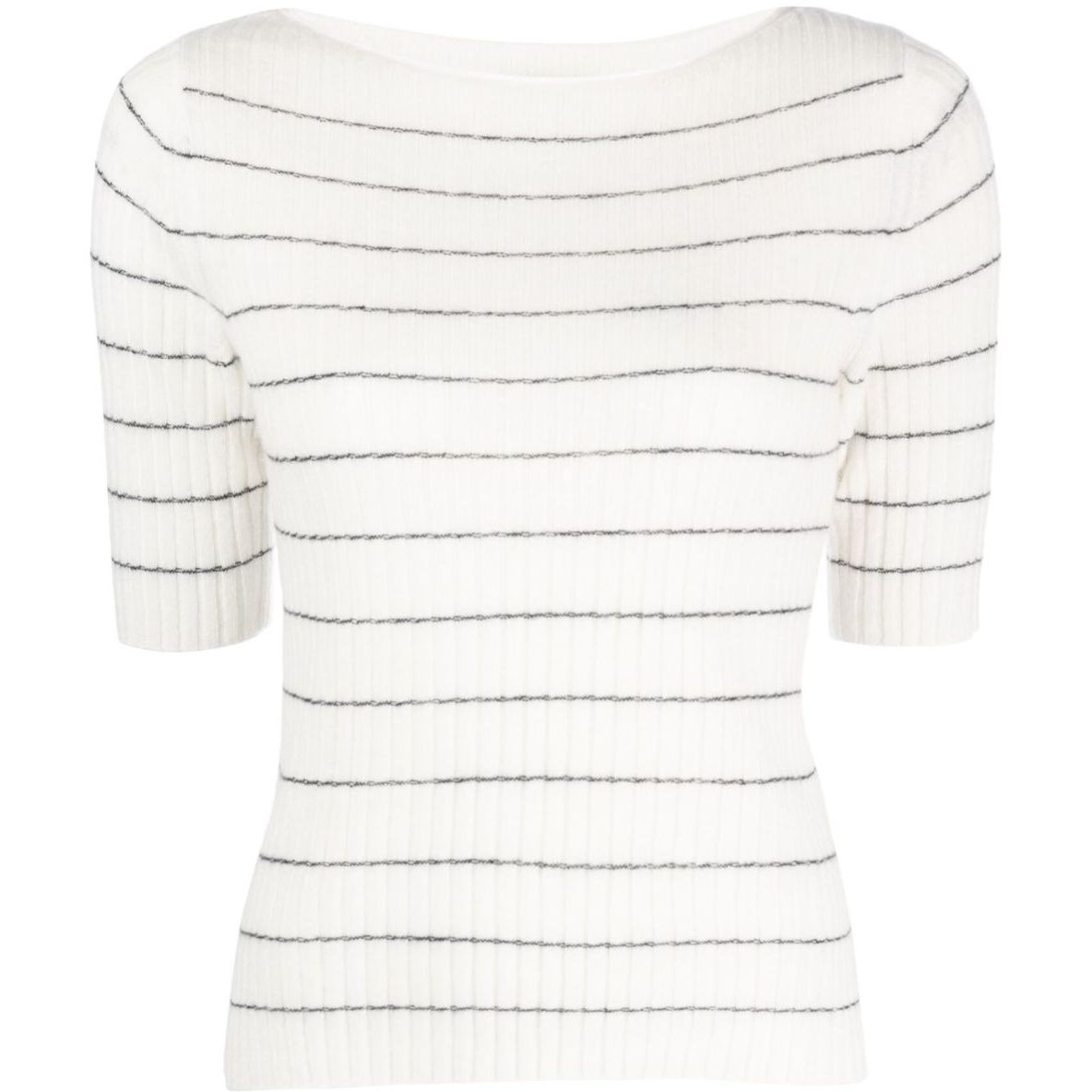 VINCE Megztinis moterims, Balta, Ribbed boat neck sweater