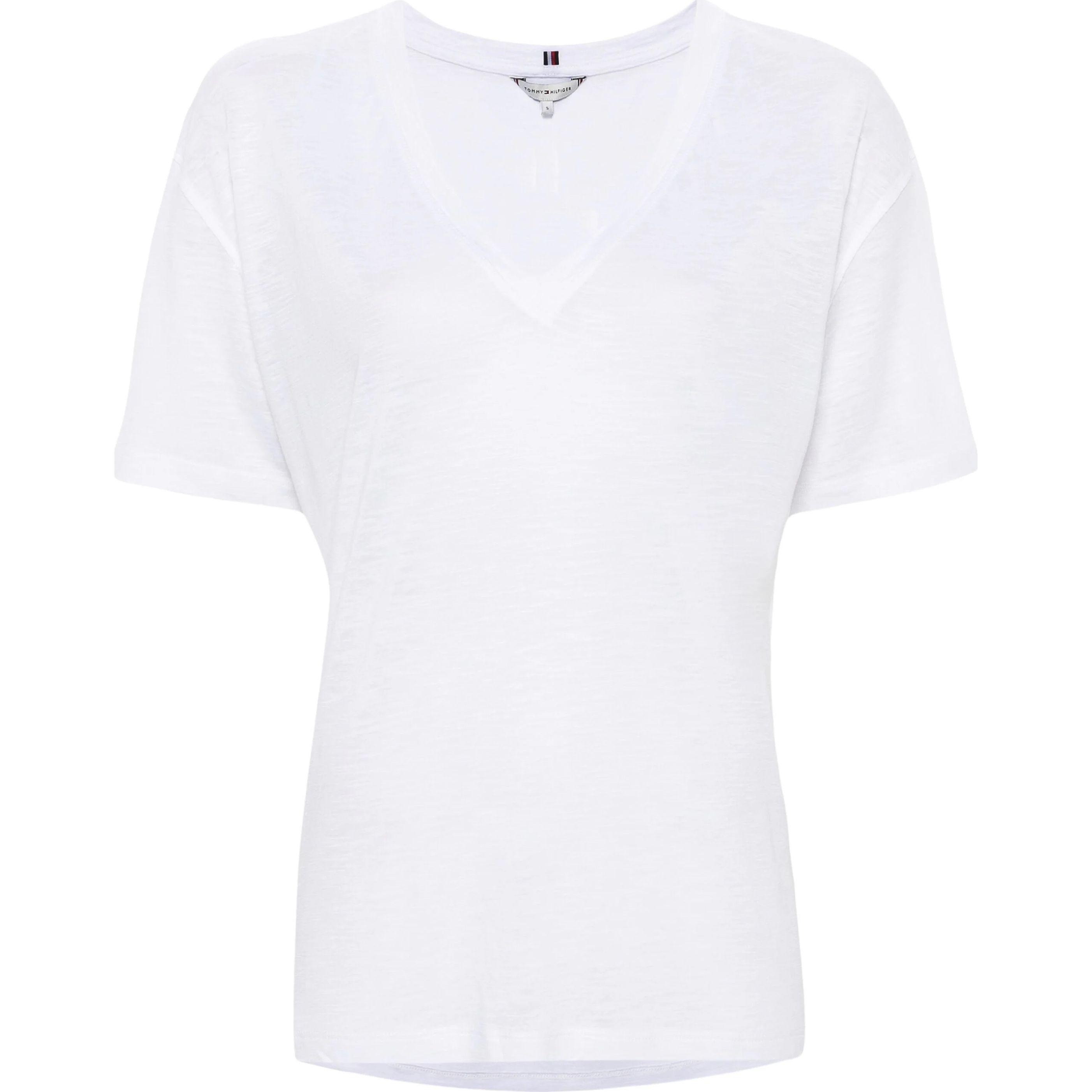TOMMY HILFIGER Marškinėliai trump. rankovėmis moterims, Balta, Rlx linen lyocell v-nk ss