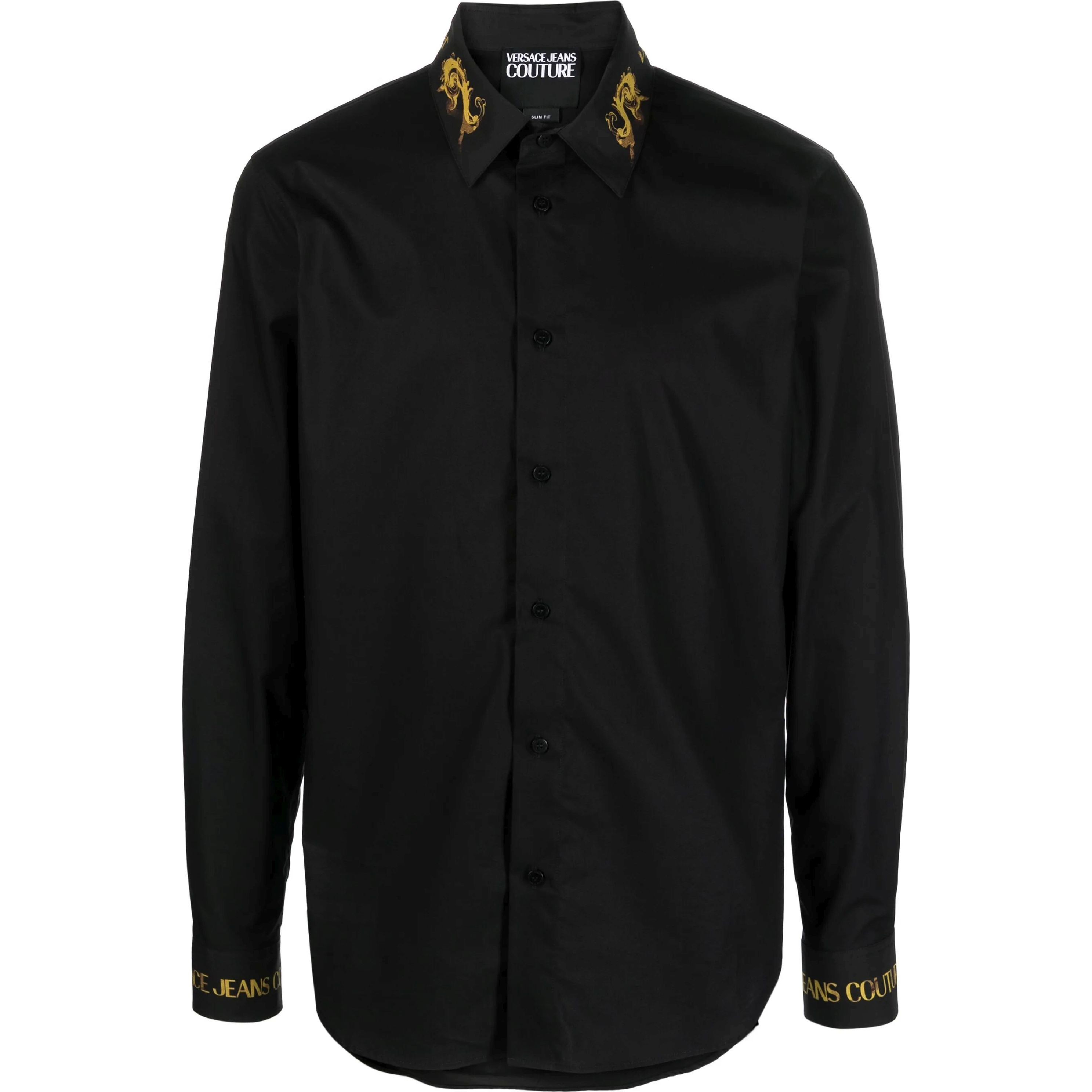 VERSACE JEANS CUTURE Marškiniai ilgomis rankovėmis vyrams, Juoda, Watercolour cotton shirt