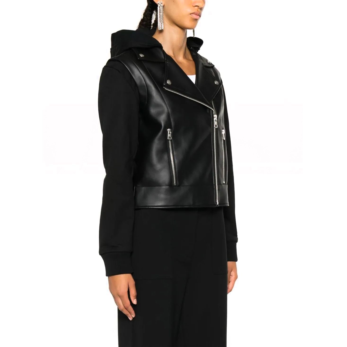 CALVIN KLEIN JEANS Odinis švarkas moterims, Juoda, Faux leather jersey mix biker 2