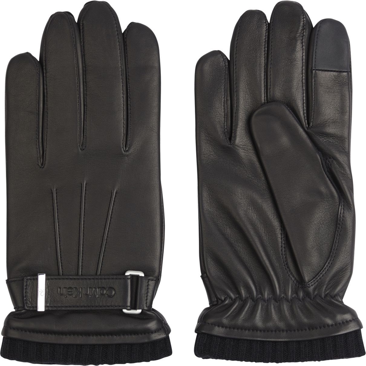 CALVIN KLEIN Pirštuotos pirštinės vyrams, Juoda, LEATHER RIVET GLOVES