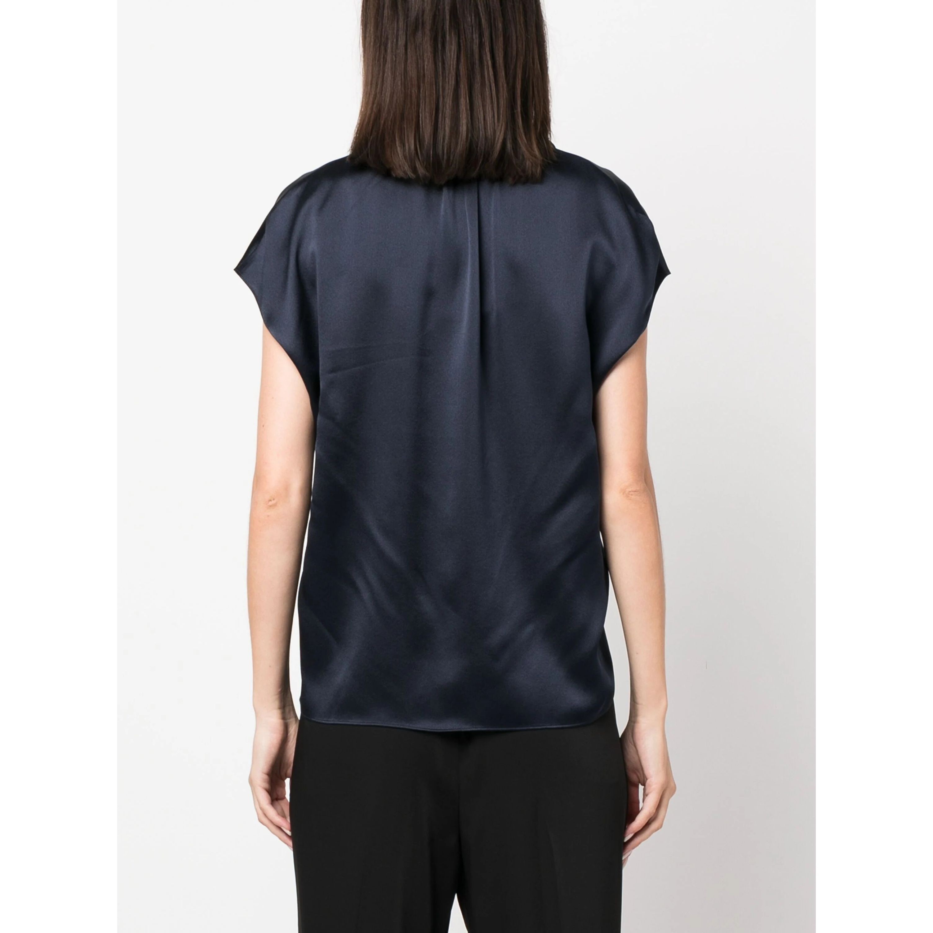 VINCE Palaidinės moterims, Mėlyna, Cap sleeve ruched blouse 4