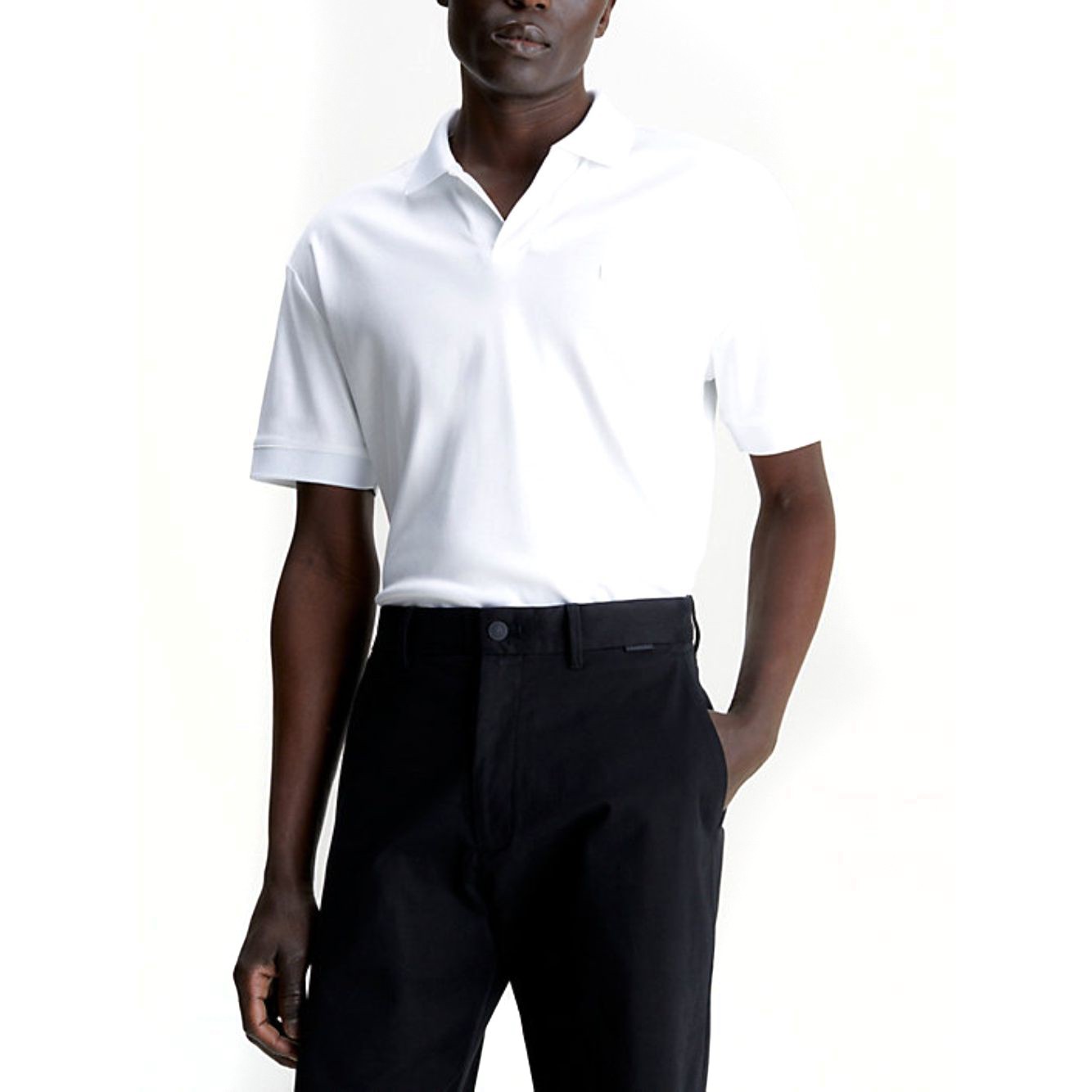 CALVIN KLEIN Polo marškiniai trumpos rank. vyrams, Balta, Smooth cotton placket polo 2