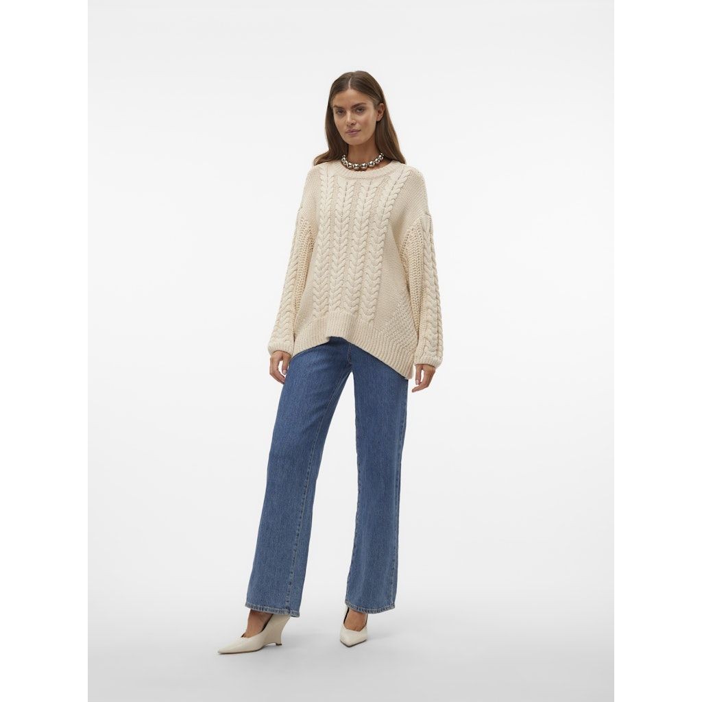 VERO MODA Megztinis moterims, Smėlio, Sveacable o-neck pullover boo 6