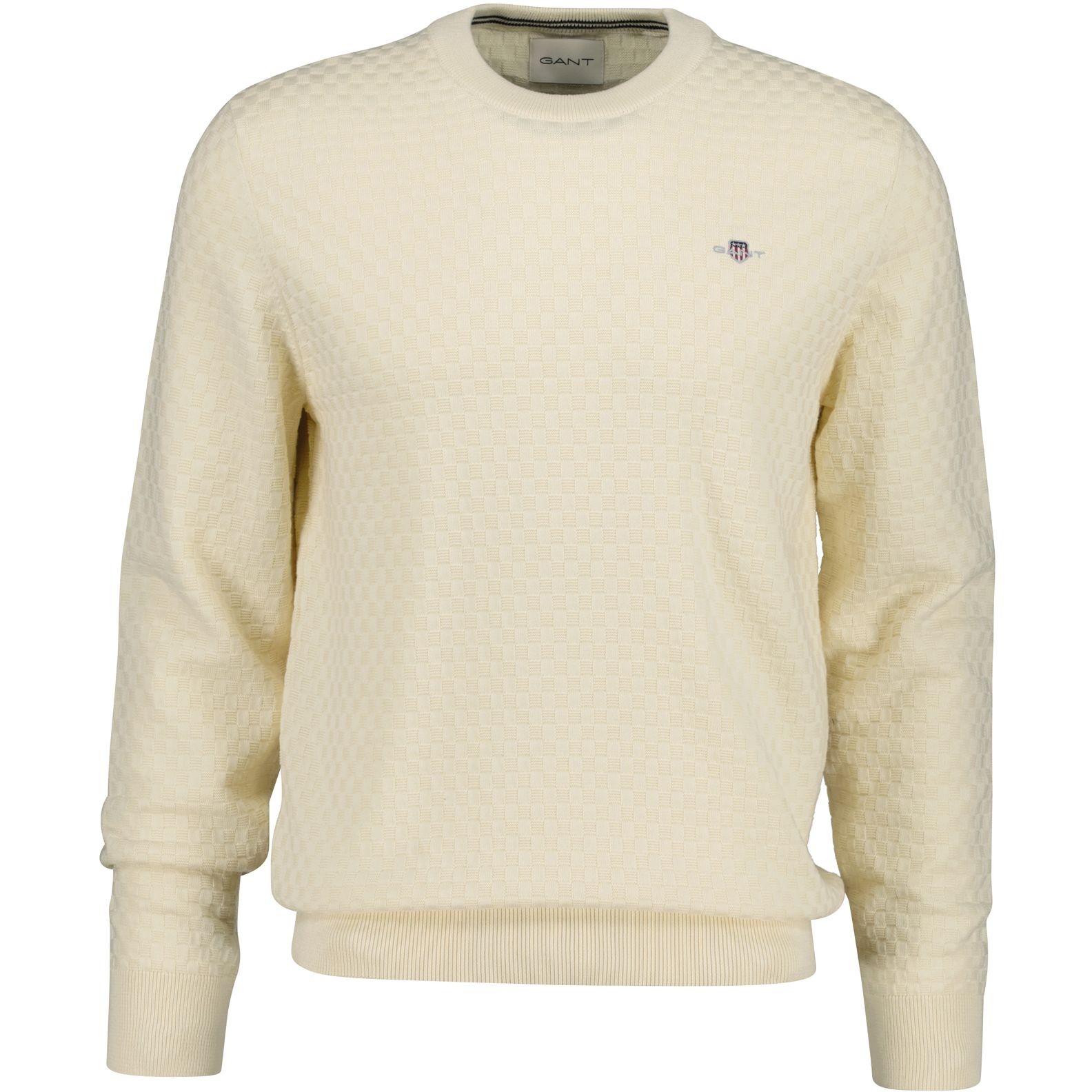 GANT Megztinis vyrams, Smėlio, micro  texture c-neck 1