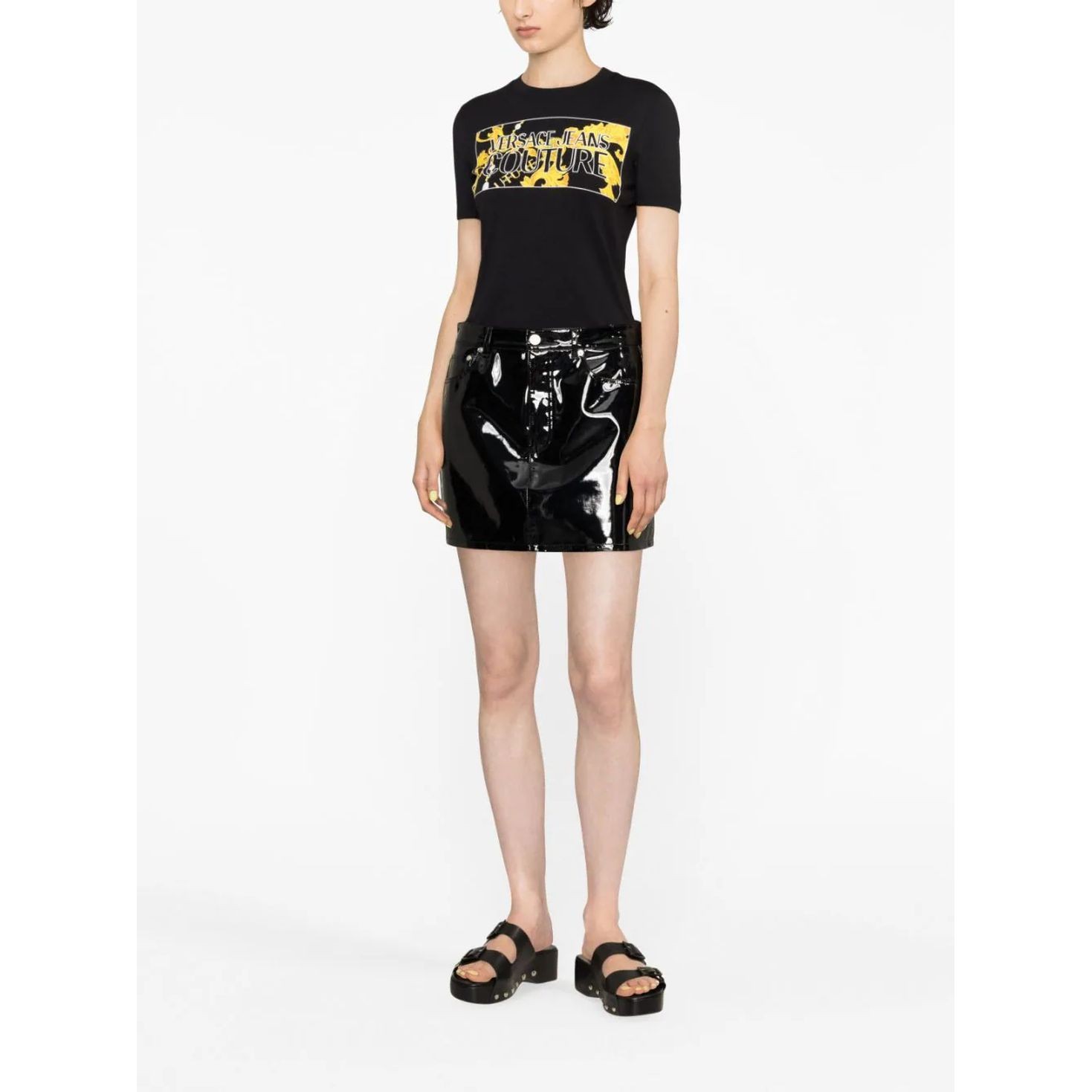 VERSACE JEANS CUTURE Marškinėliai trump. rankovėmis moterims, Juoda, Jersey stretch tee 2