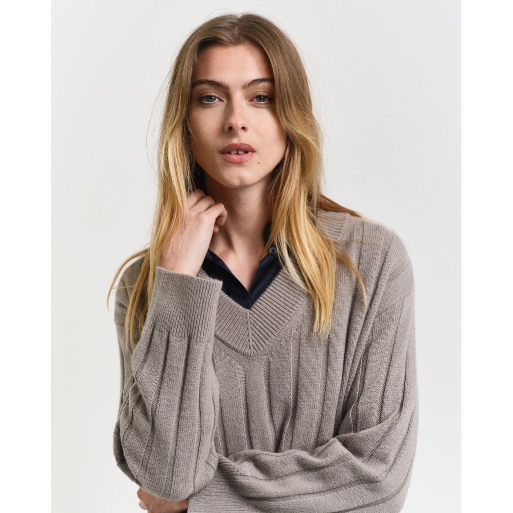 GANT Megztinis moterims, Pilka, Wide ribbed wool sweater 4