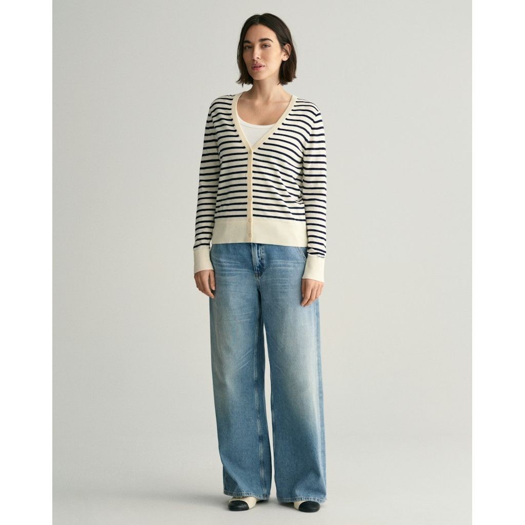 GANT Kardiganas moterims, Geltona, FINE KNIT STRIPED CARDIGAN 5