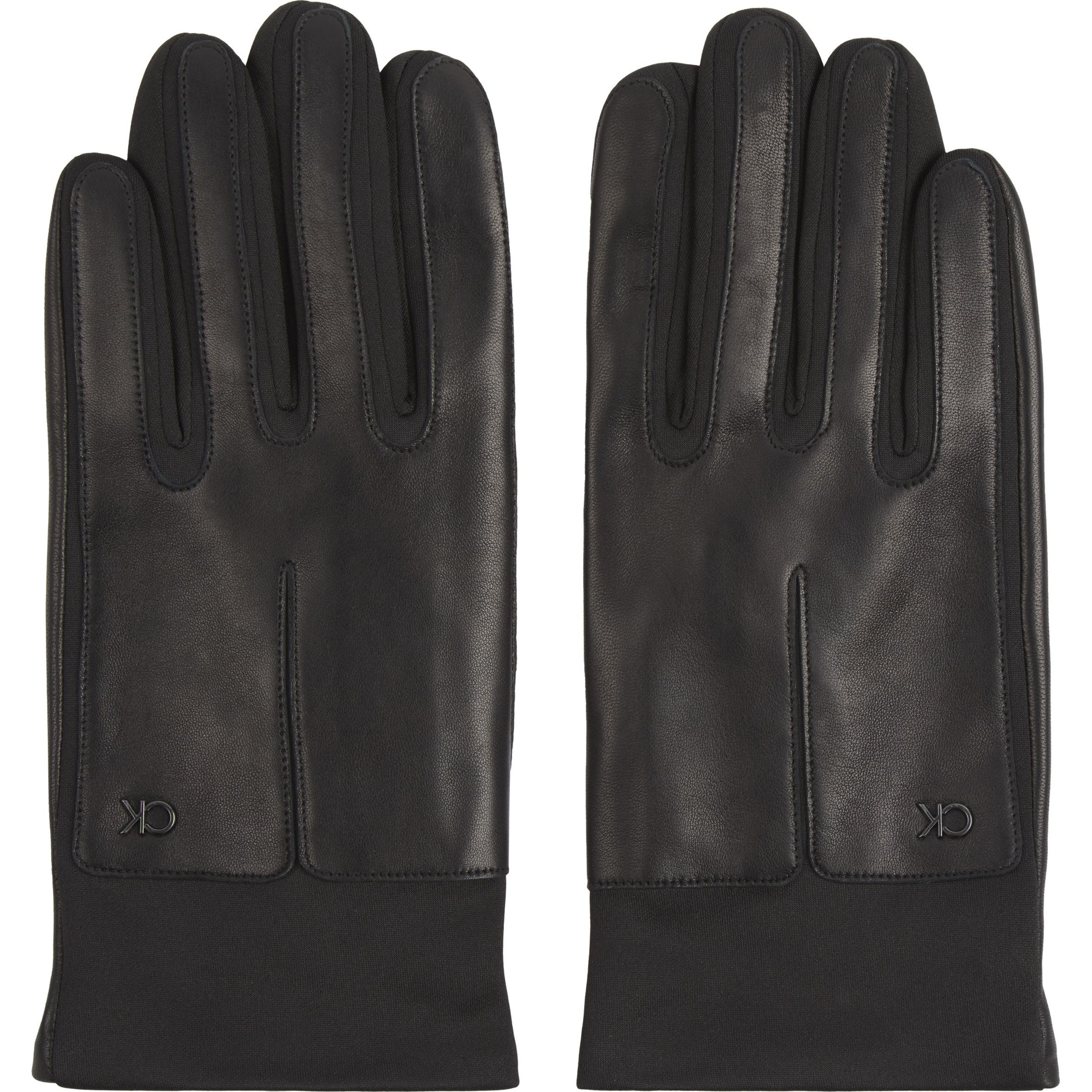 CALVIN KLEIN Pirštuotos pirštinės vyrams, Juoda, Leather neoprene gloves 1