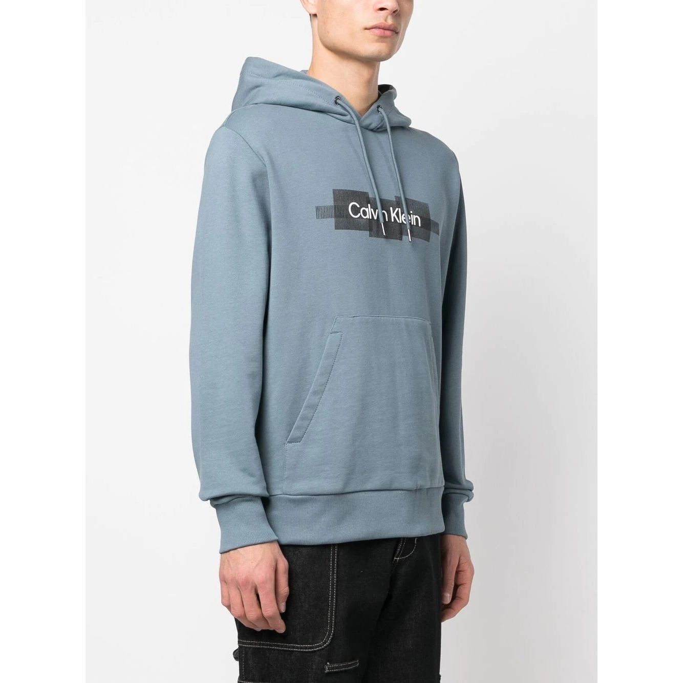 CALVIN KLEIN Džemperis vyrams, Pilka, Box striped logo hoodie 3