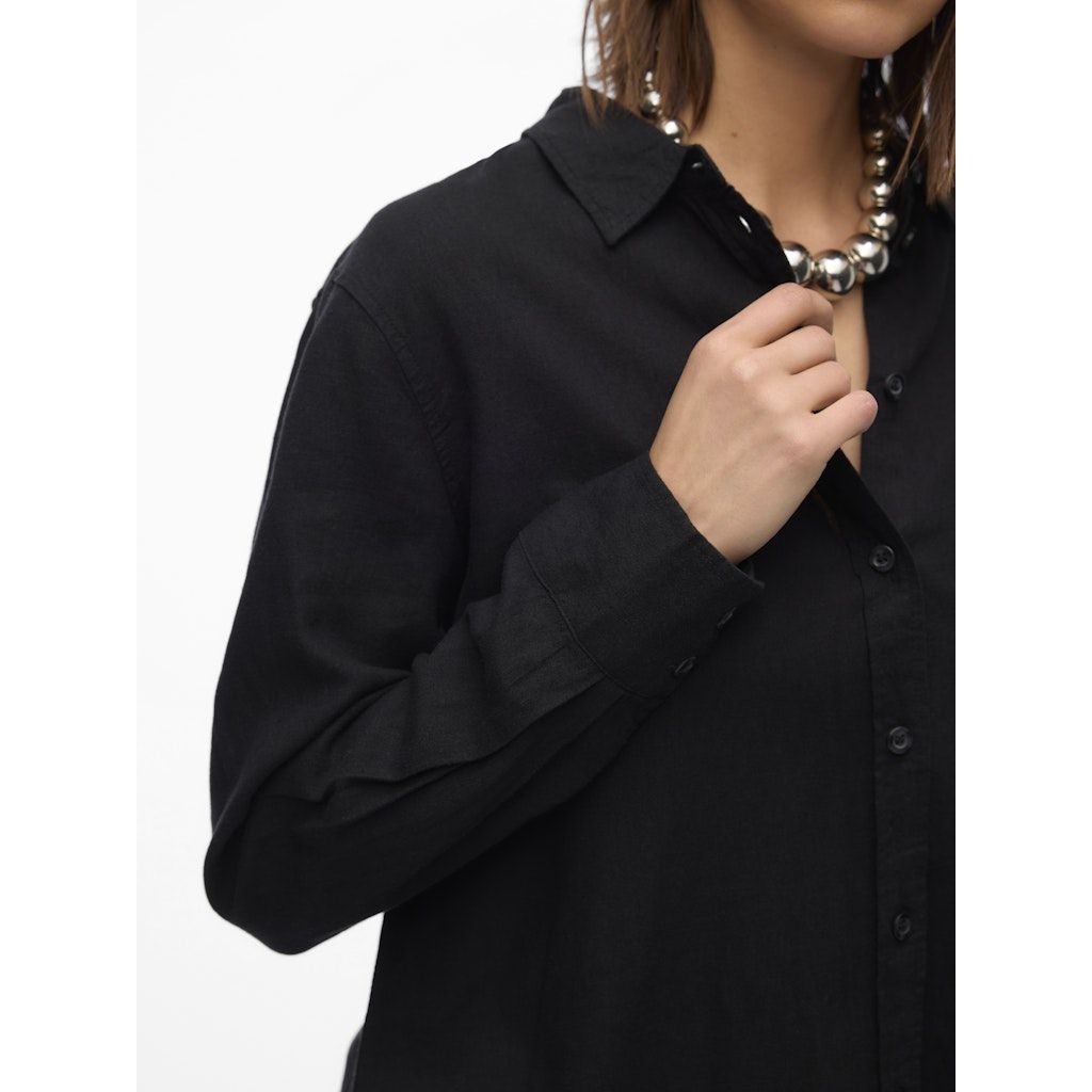 VERO MODA Marškiniai ilgomis rankovėmis moterims, Juoda, Linn shirt 3