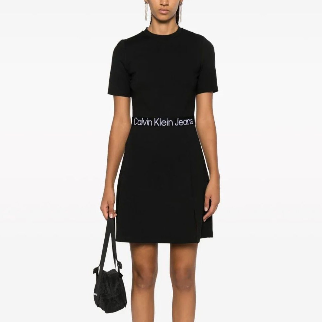 CALVIN KLEIN JEANS Midi suknelė moterims, Juoda, Tape milano short sleeve dress 2