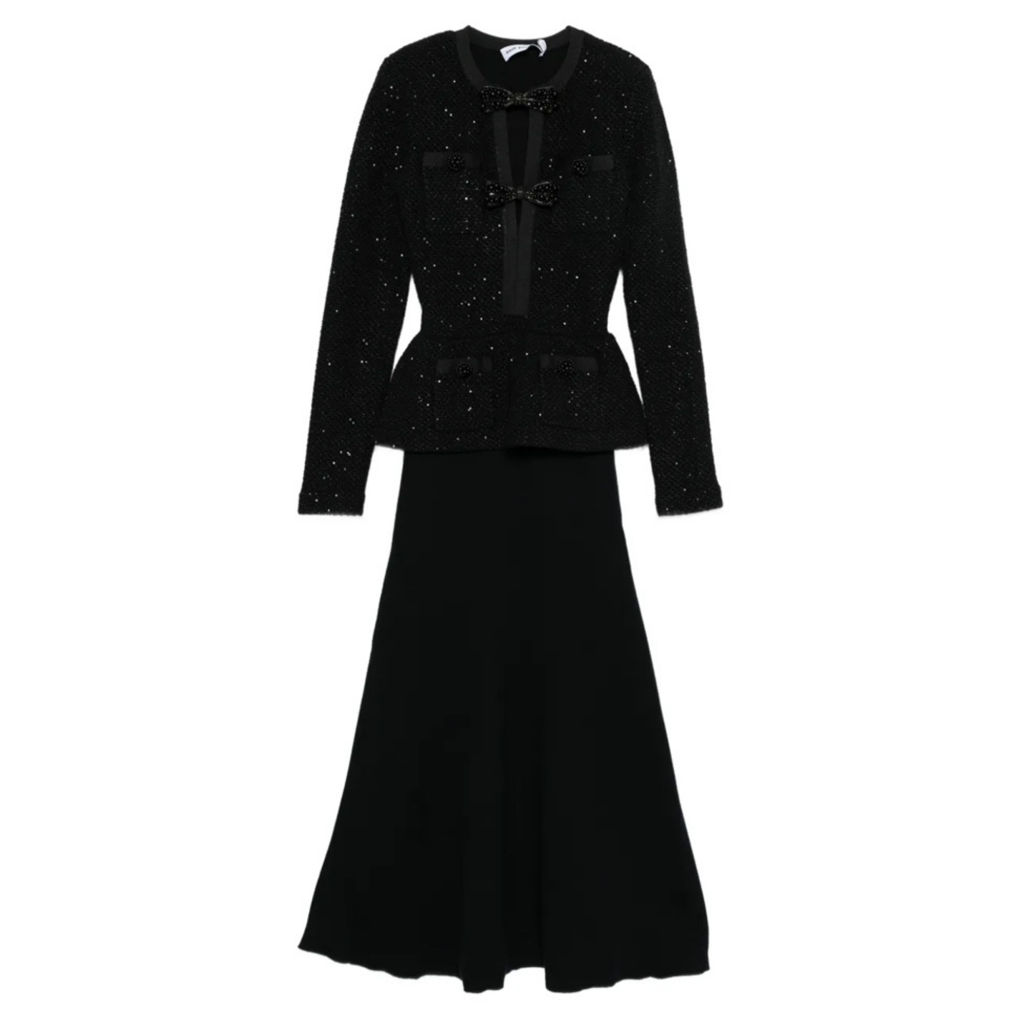 SELF PORTRAIT Midi suknelė moterims, Juoda, Sequin knit tailored midi dres 1