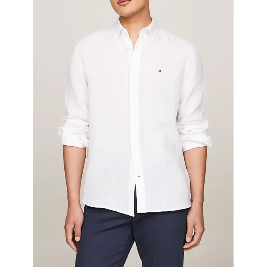 TOMMY HILFIGER Marškiniai ilgomis rankovėmis vyrams, Balta, Pigment dyed li solid rf shirt 2