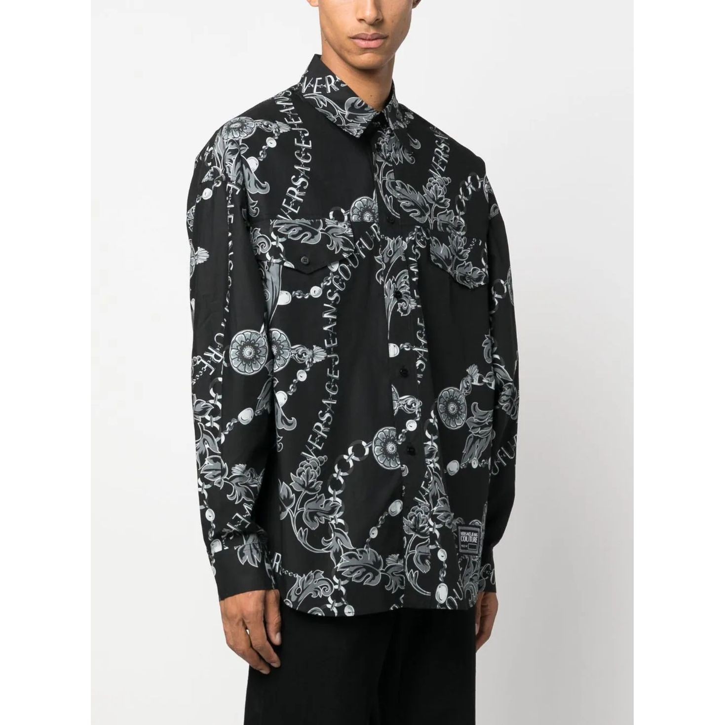 VERSACE JEANS CUTURE Marškiniai ilgomis rankovėmis vyrams, Juoda, O print shirt 3
