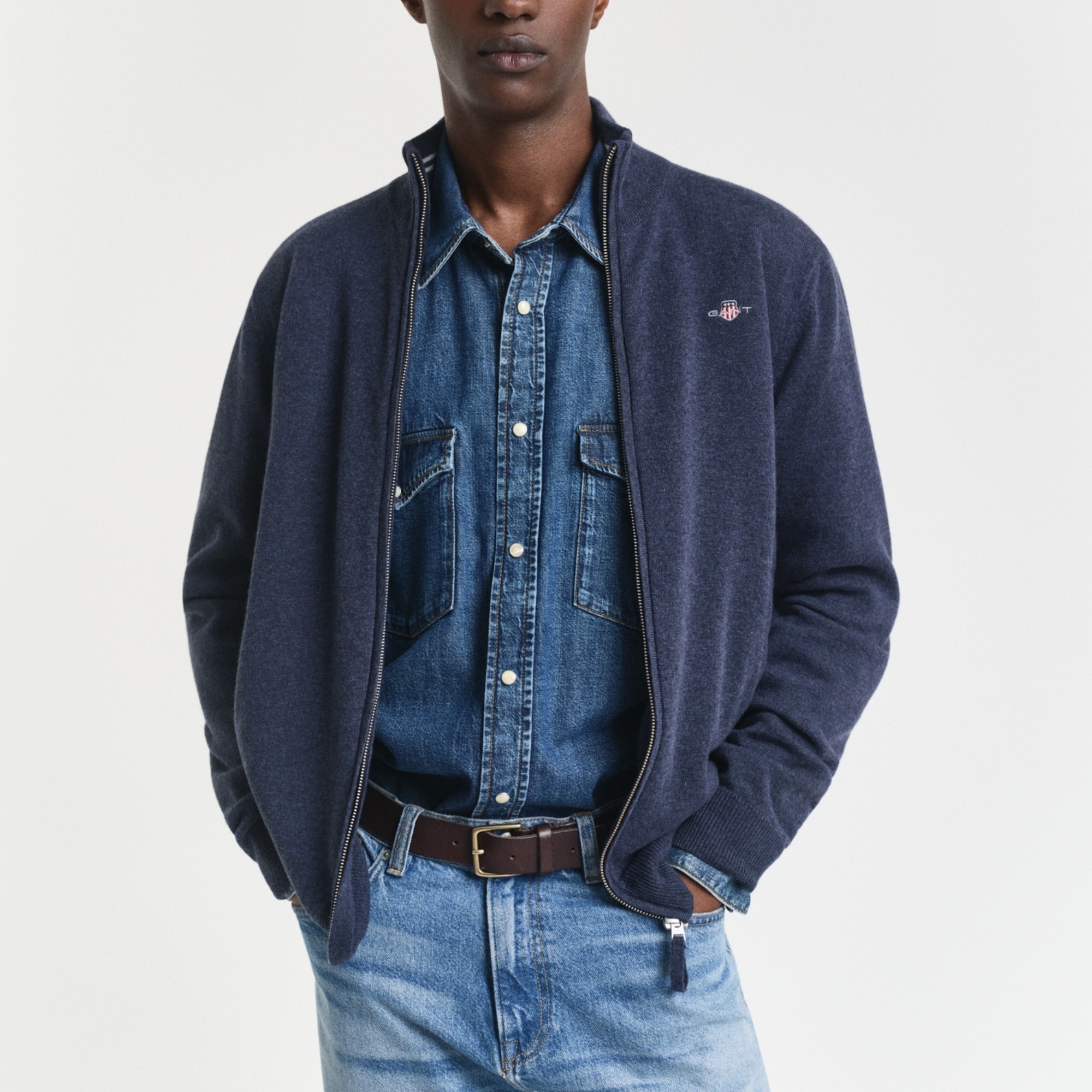 GANT Kardiganas vyrams, Mėlyna, superfine lambswool zip 2