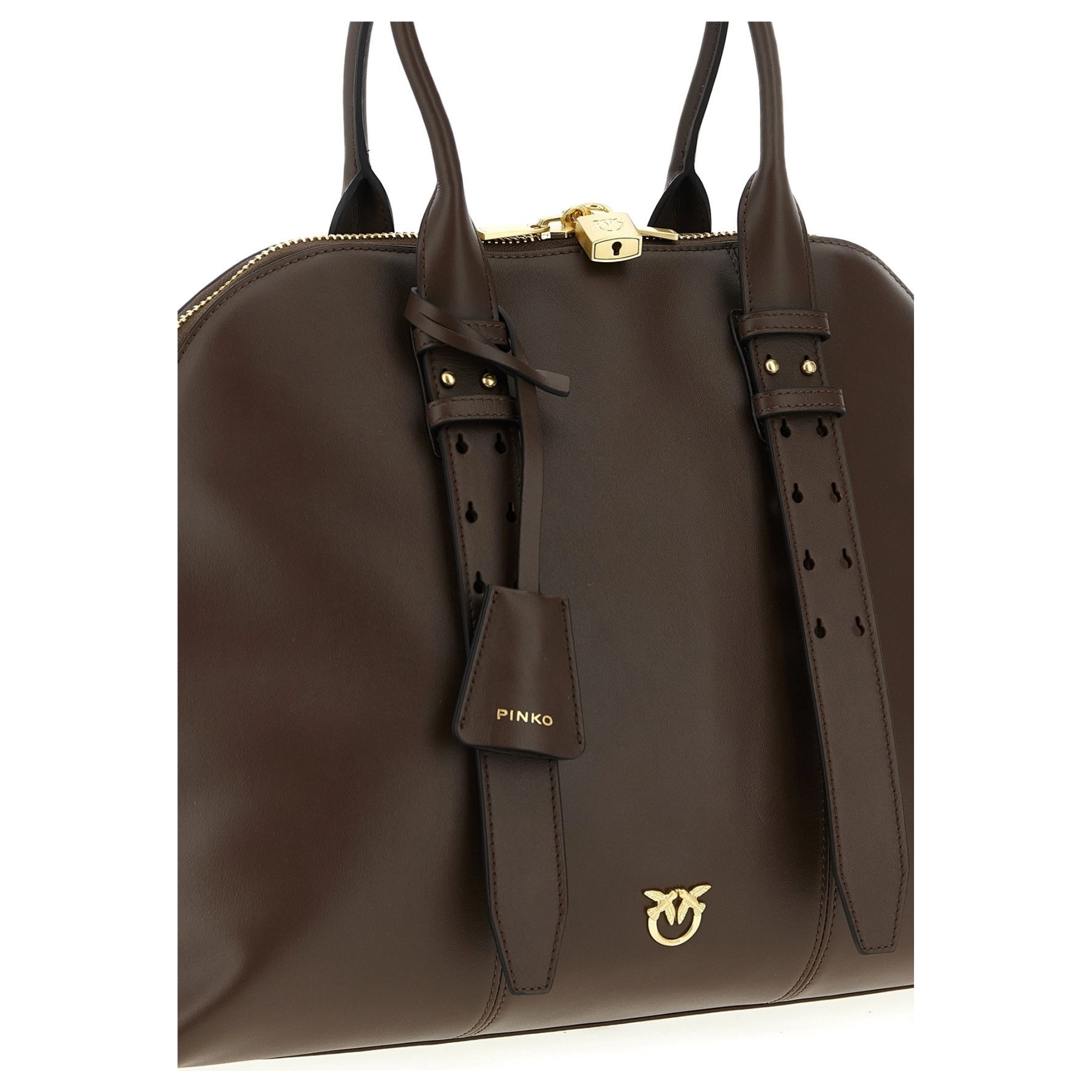 PINKO Rankinė per petį moterims, Ruda, Bowling bag vitello morbido 3