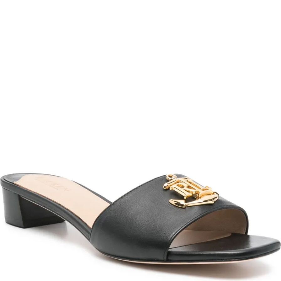 LAUREN RALPH LAUREN Šlepetės moterims, Juoda, Fay logo ii-sandals-flat 2