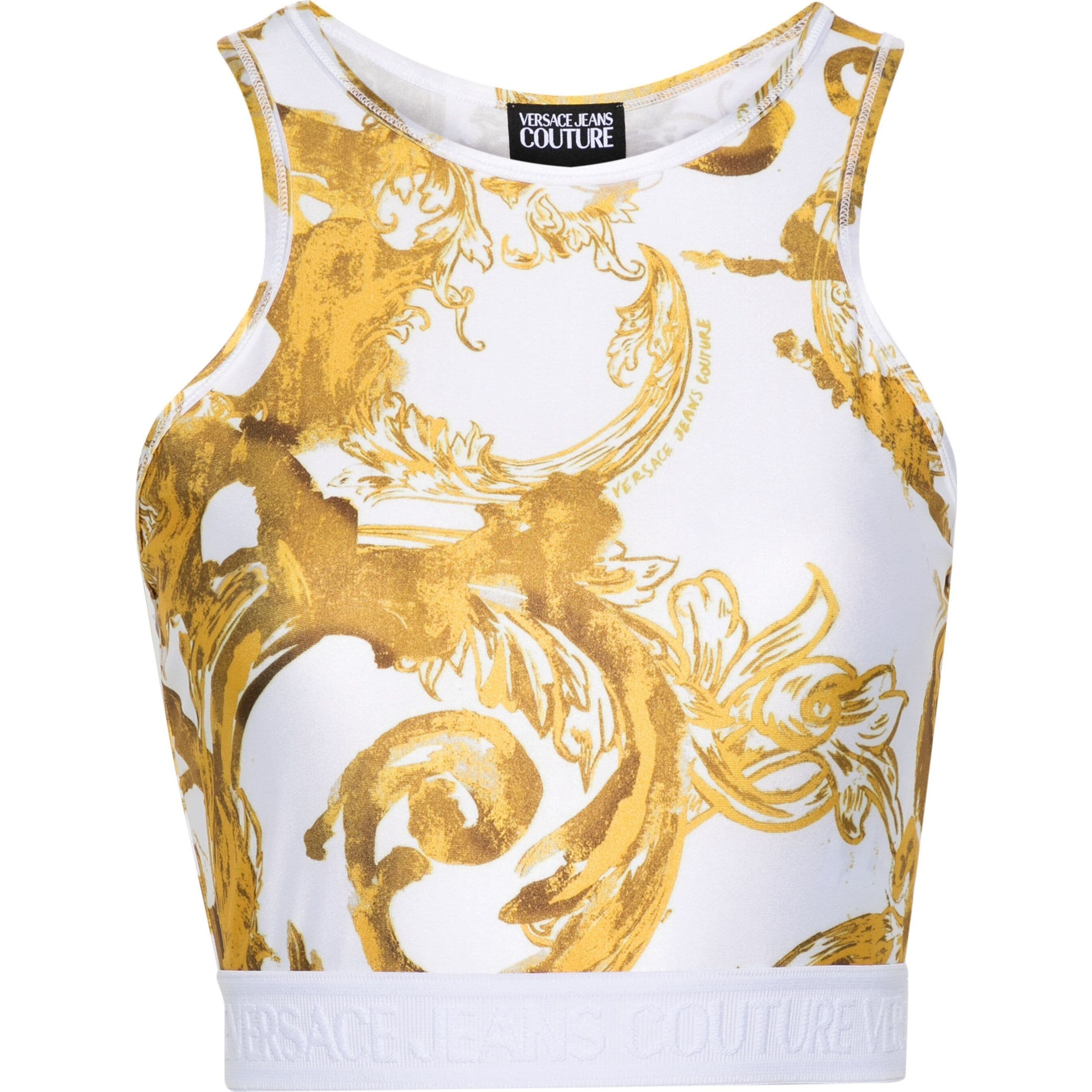 VERSACE JEANS CUTURE Trumpinti marškinėliai , Balta, Wtercolour couture crop top