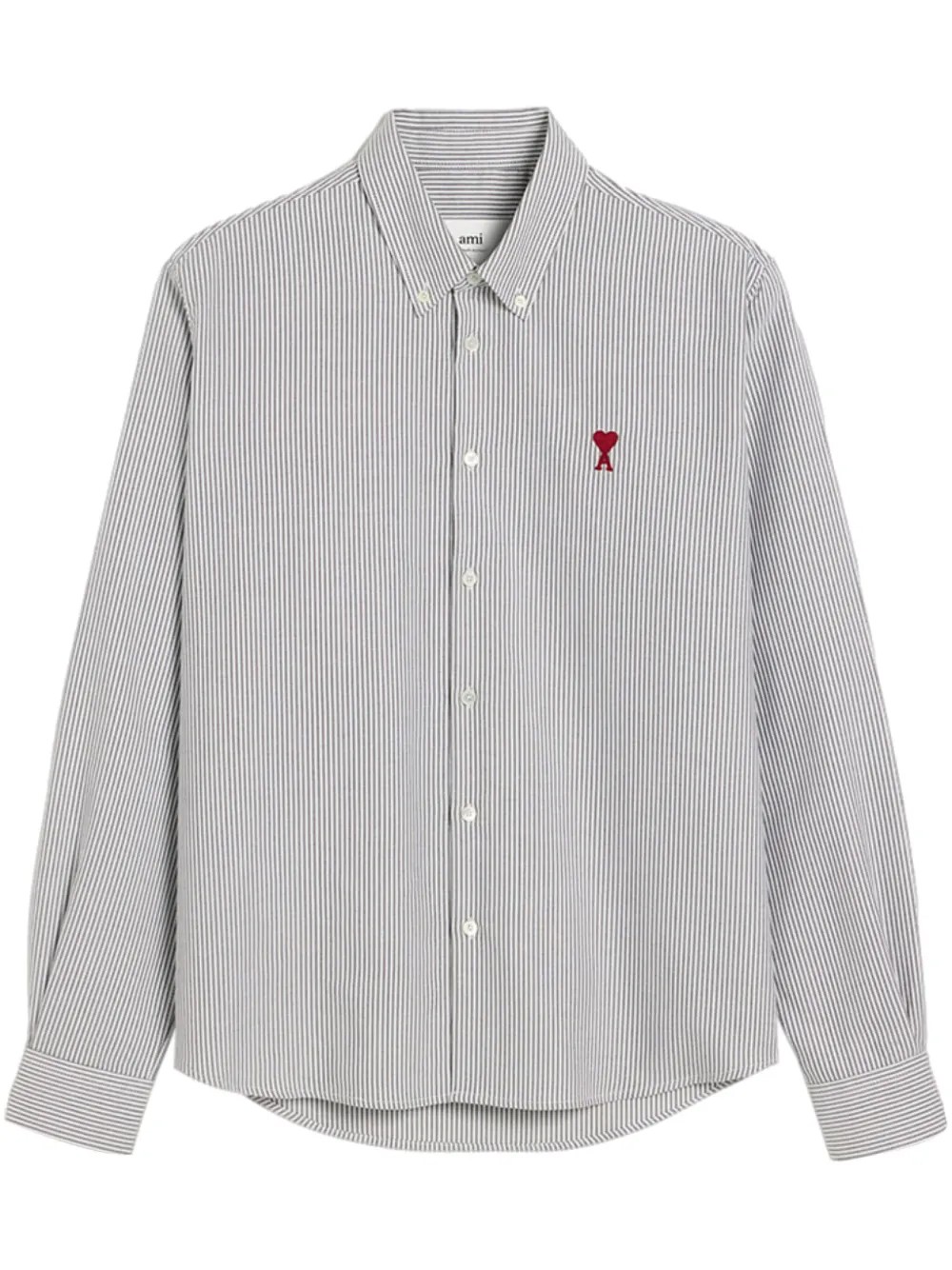 AMI PARIS Marškiniai ilgomis rankovėmis vyrams, Juoda, Logo-embroidered cotton shirt