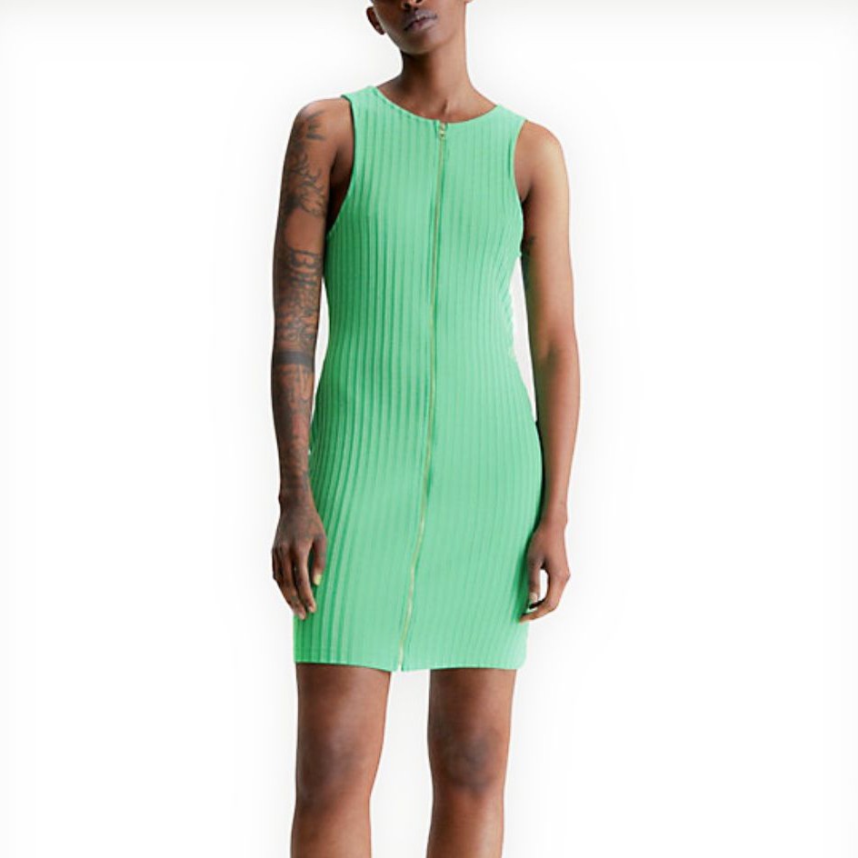 CALVIN KLEIN JEANS Midi suknelė moterims, Mėlyna, Zipper elongated rib dress 2