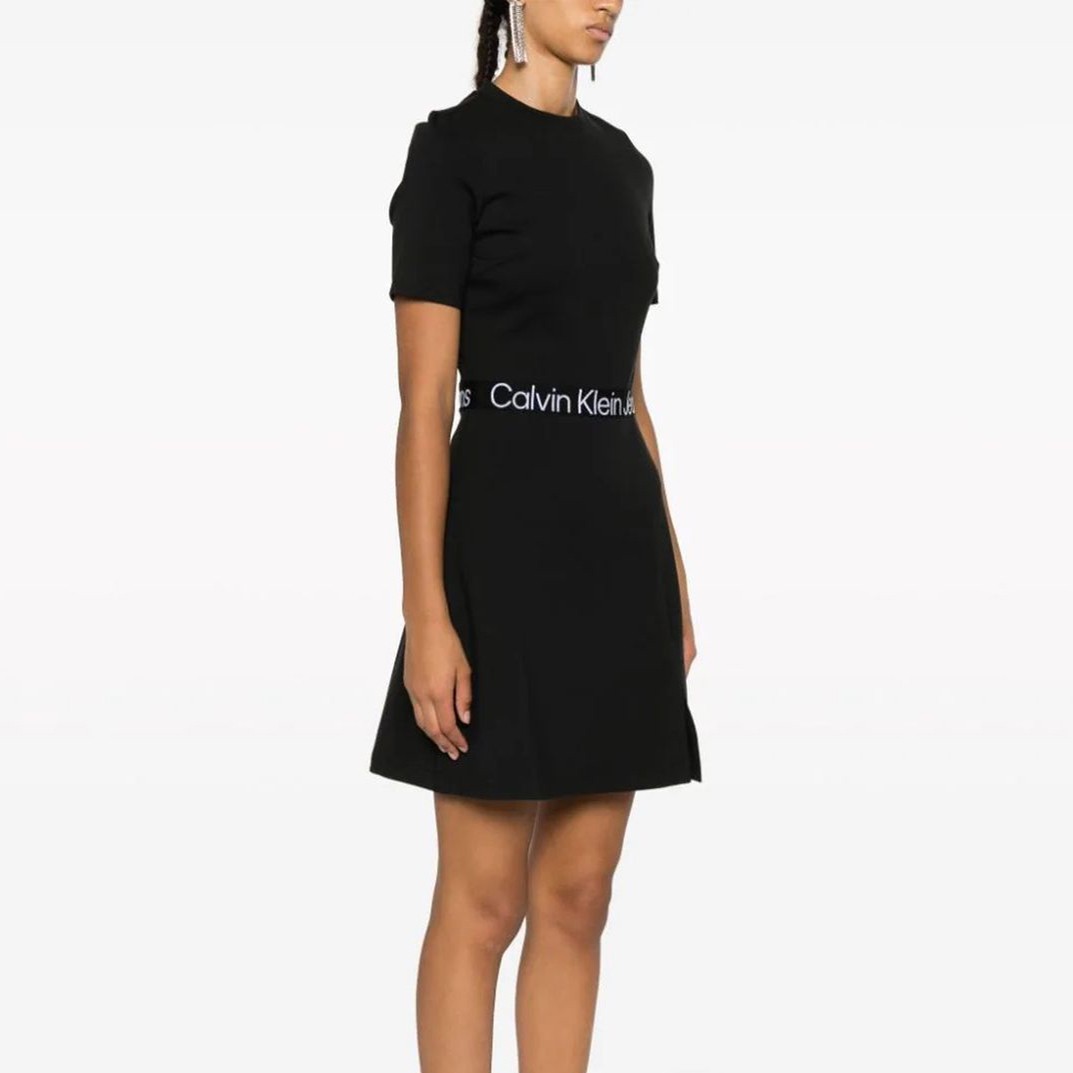 CALVIN KLEIN JEANS Midi suknelė moterims, Juoda, Tape milano short sleeve dress 3