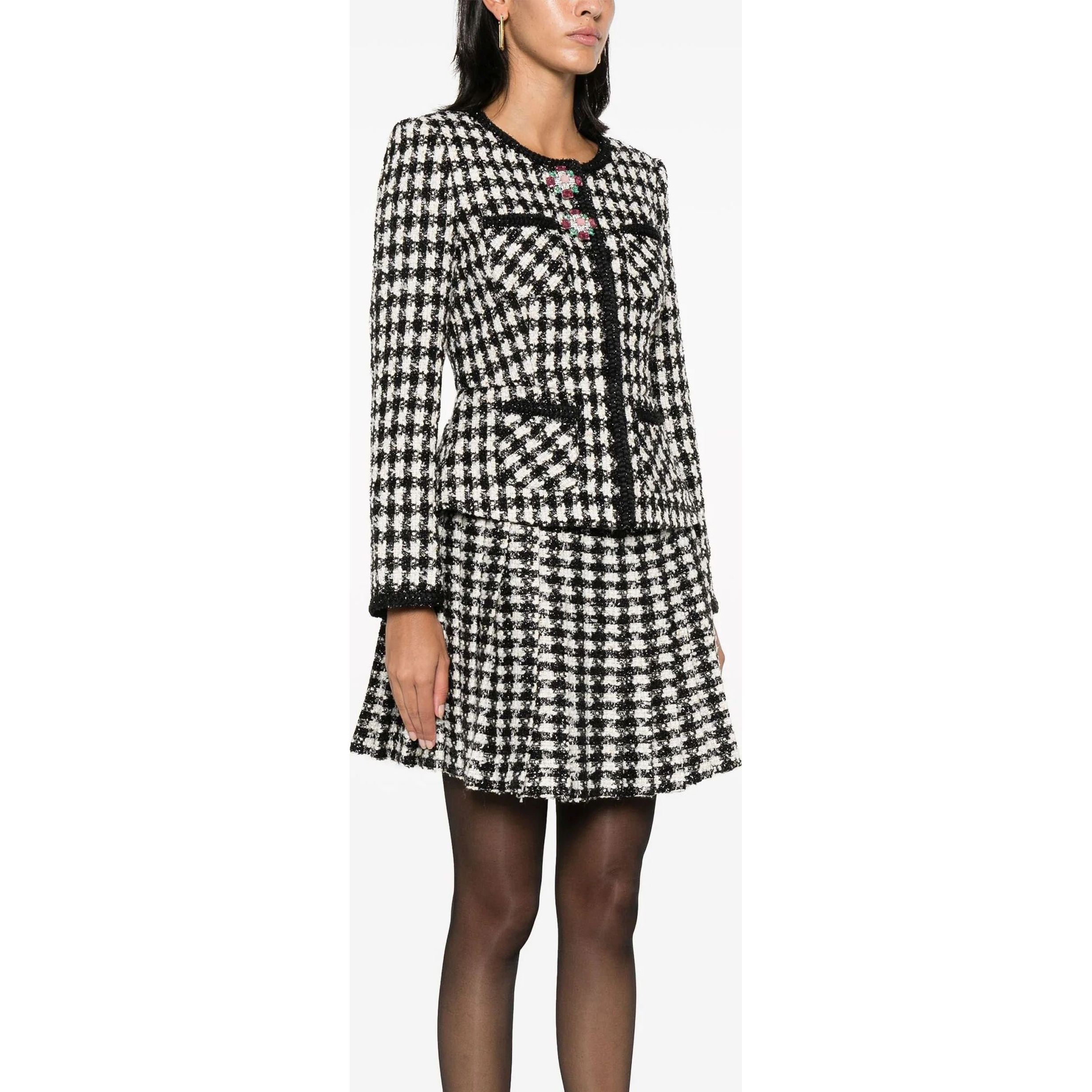 SELF PORTRAIT Mini suknelė moterims, Juoda, Check boucle mini jacket dress 2