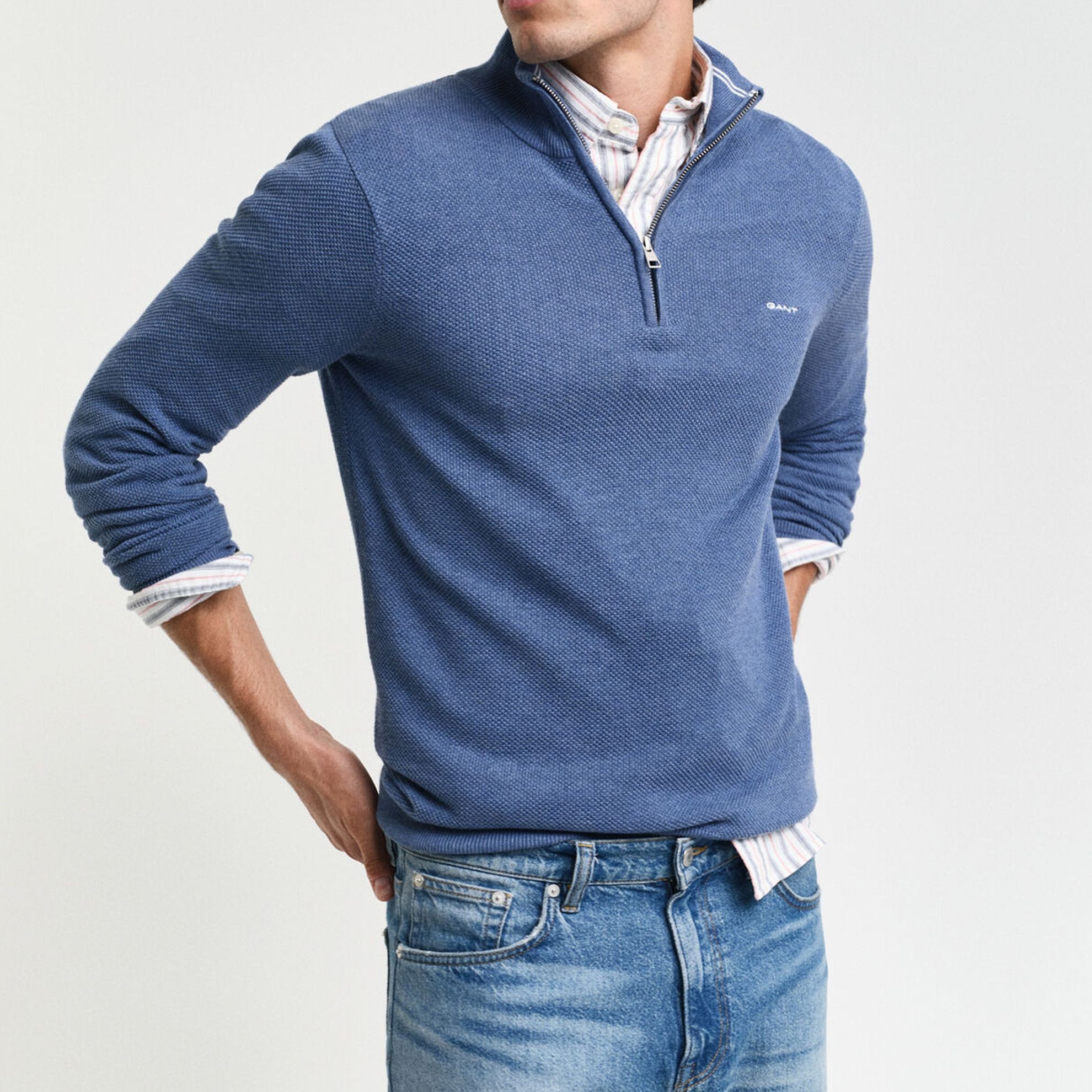 GANT Megztinis vyrams, Mėlyna, COTTON PIQUE HALF ZIP 2