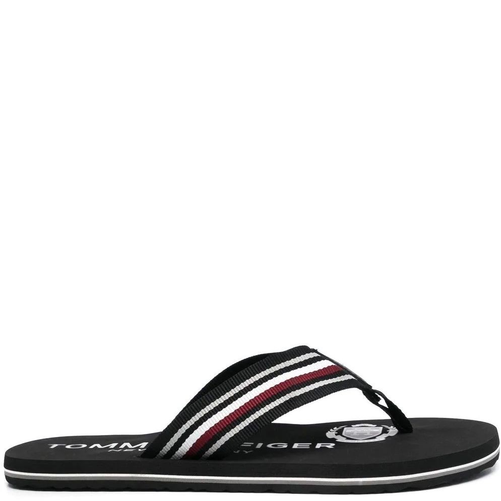 TOMMY HILFIGER Pliažo šlepetės per pirštą vyrams, Juoda, CORPORATE STRIPES BEACH SANDAL 2