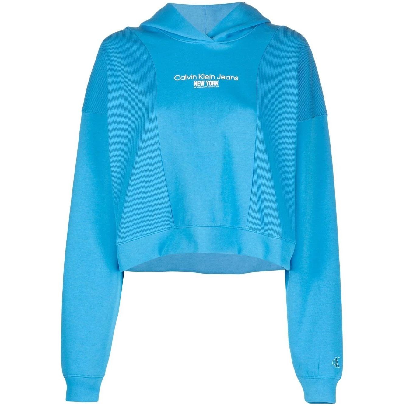 CALVIN KLEIN JEANS Džemperis moterims, Mėlyna, Rib insert interlock hoodie 1