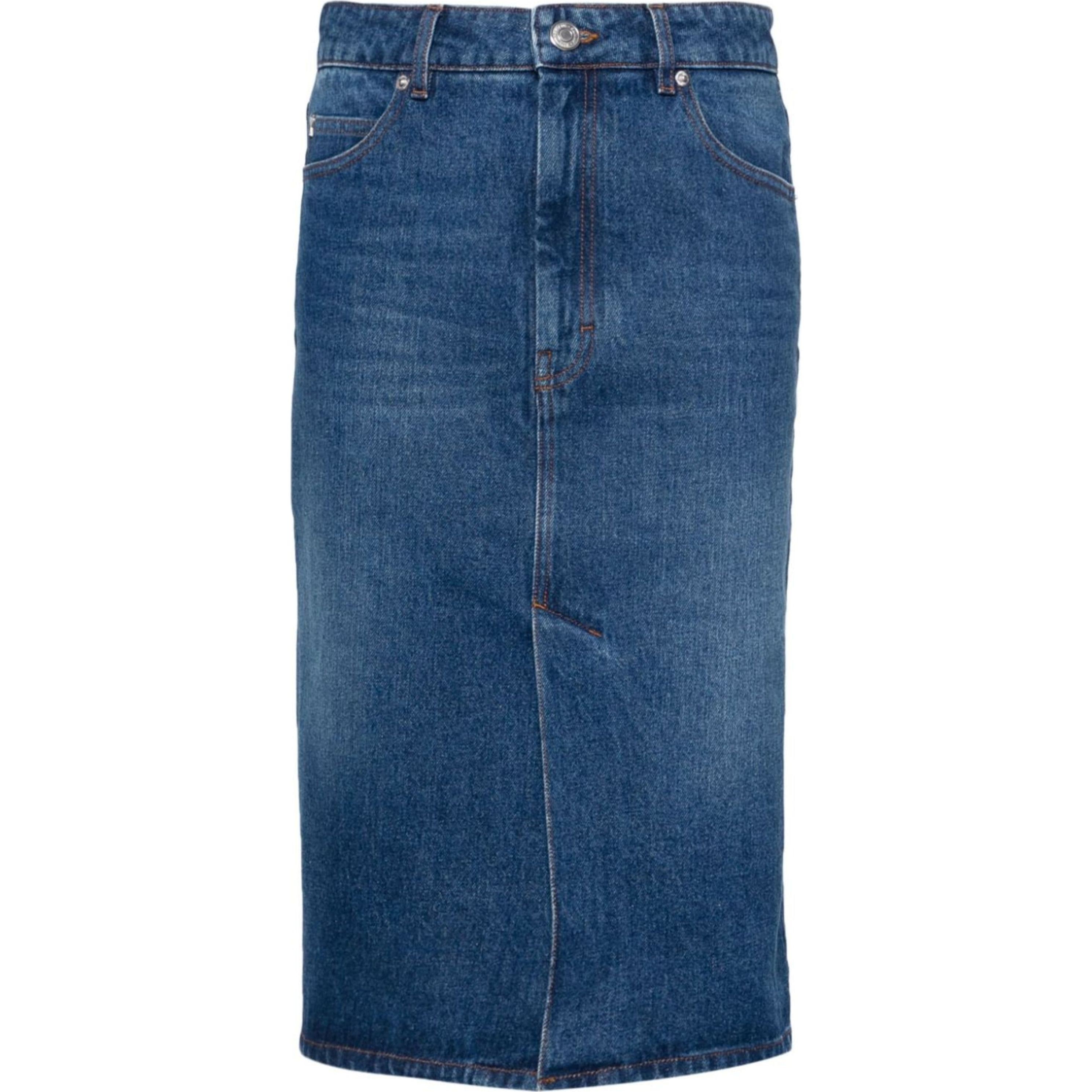 AMI PARIS Midi sijonas moterims, Mėlyna, Denim skirt